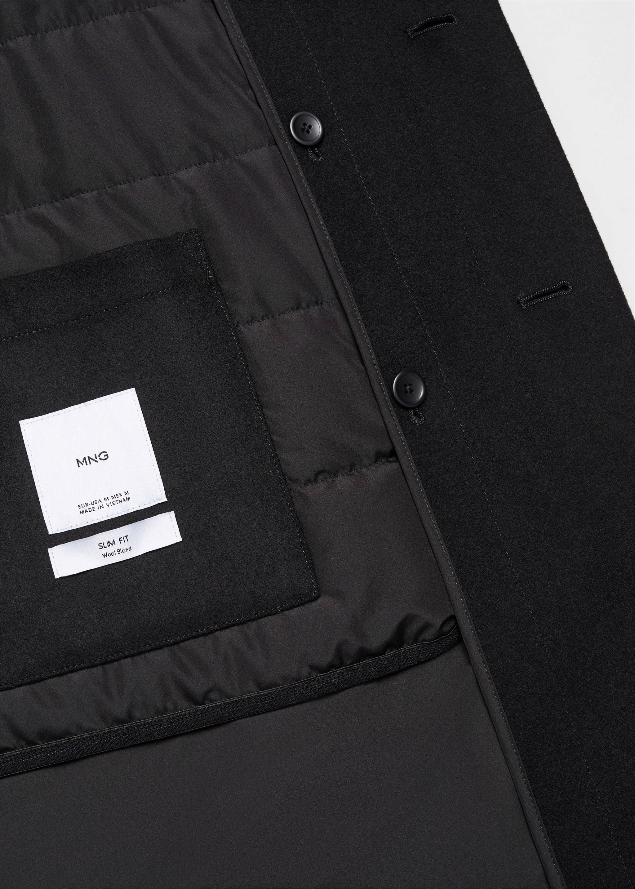 Wool funnel neck coat - Details of the article 0, Black. Ref: 67020627-00.