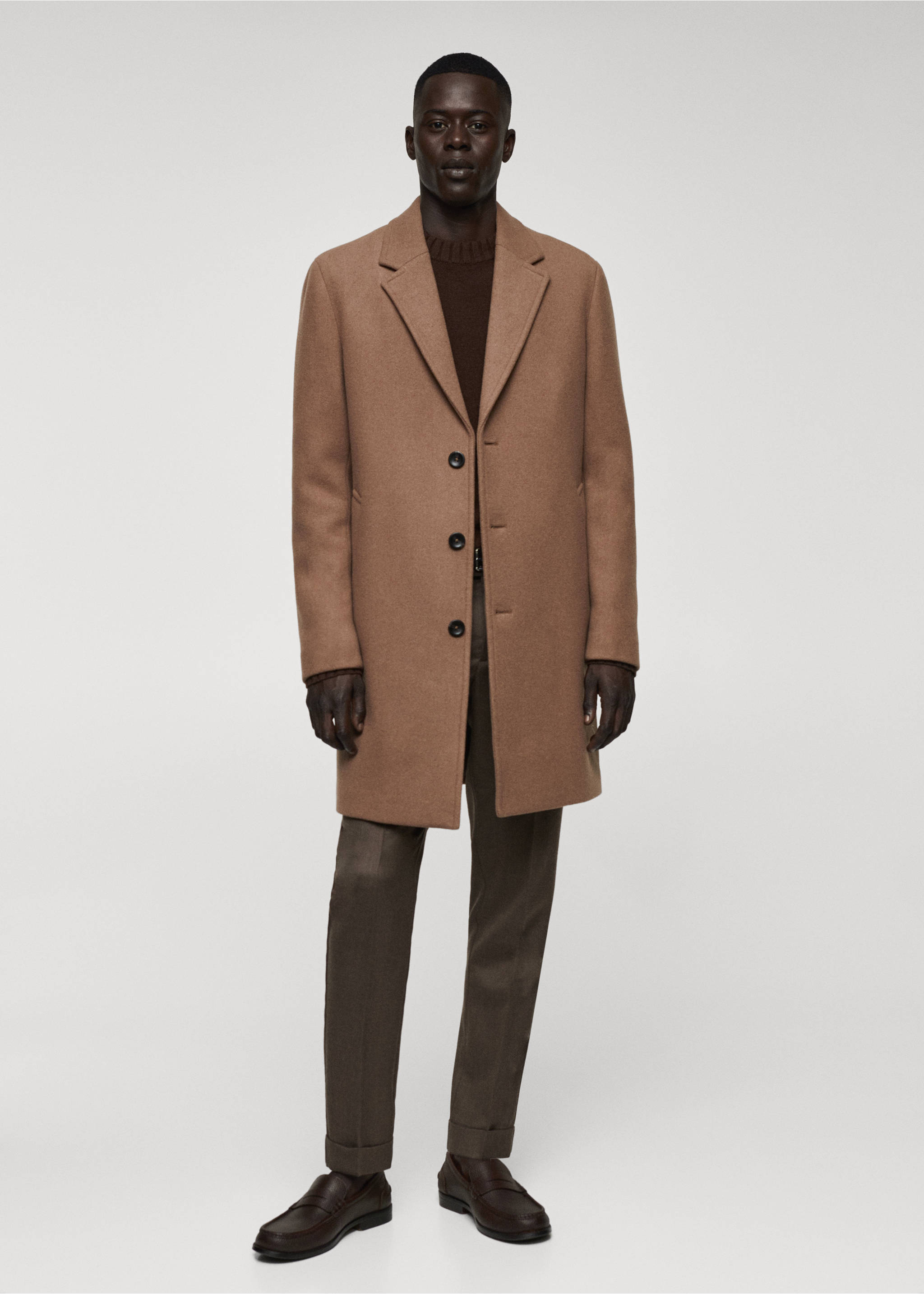 Lightweight recycled wool coat - General plane, Medium Brown. Ref: 67020628-00.