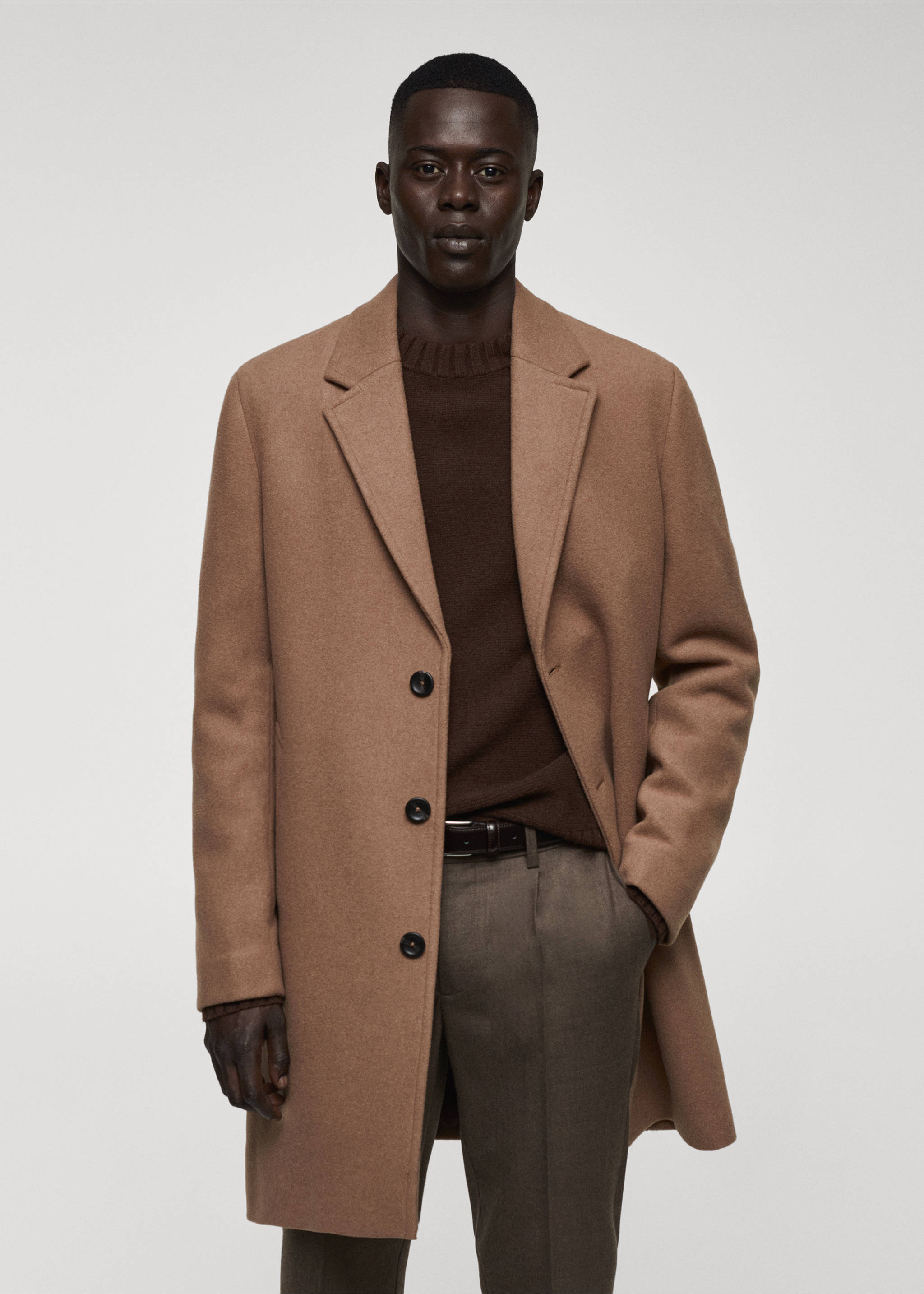 Lightweight recycled wool coat - Medium plane, Medium Brown. Ref: 67020628-00.