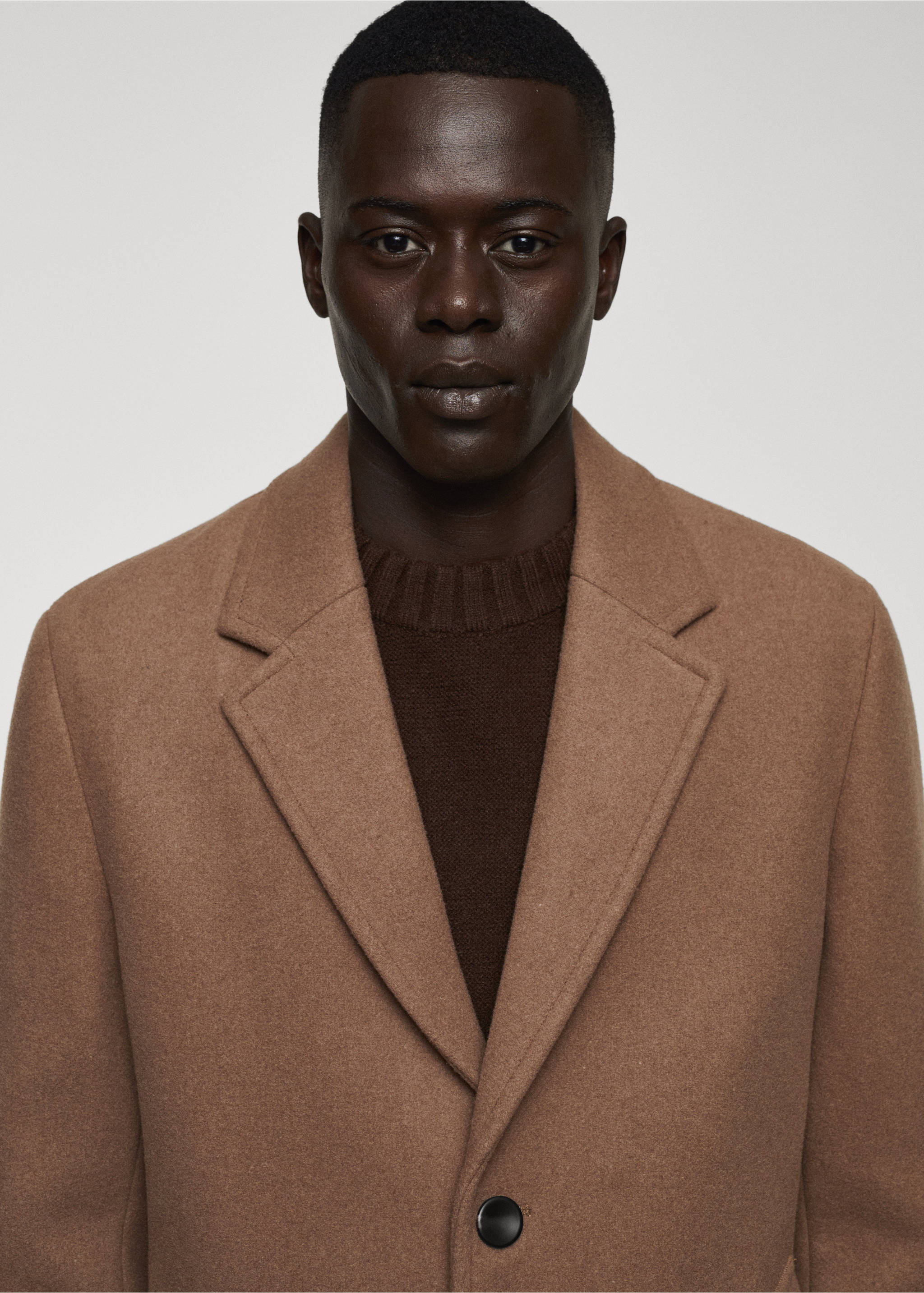 Lightweight recycled wool coat - Details of the article 1, Medium Brown. Ref: 67020628-00.