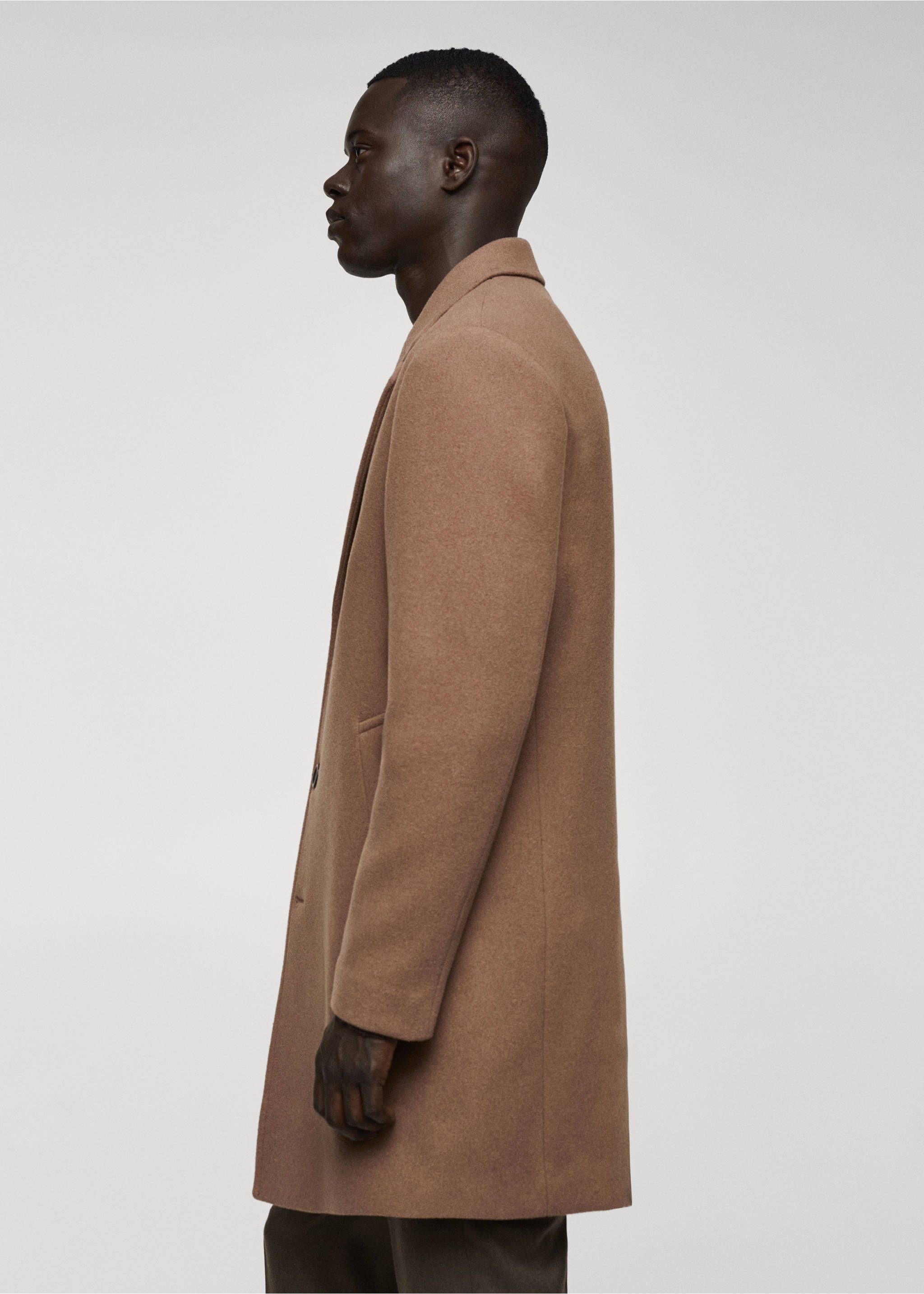 Lightweight recycled wool coat - Details of the article 2, Medium Brown. Ref: 67020628-00.
