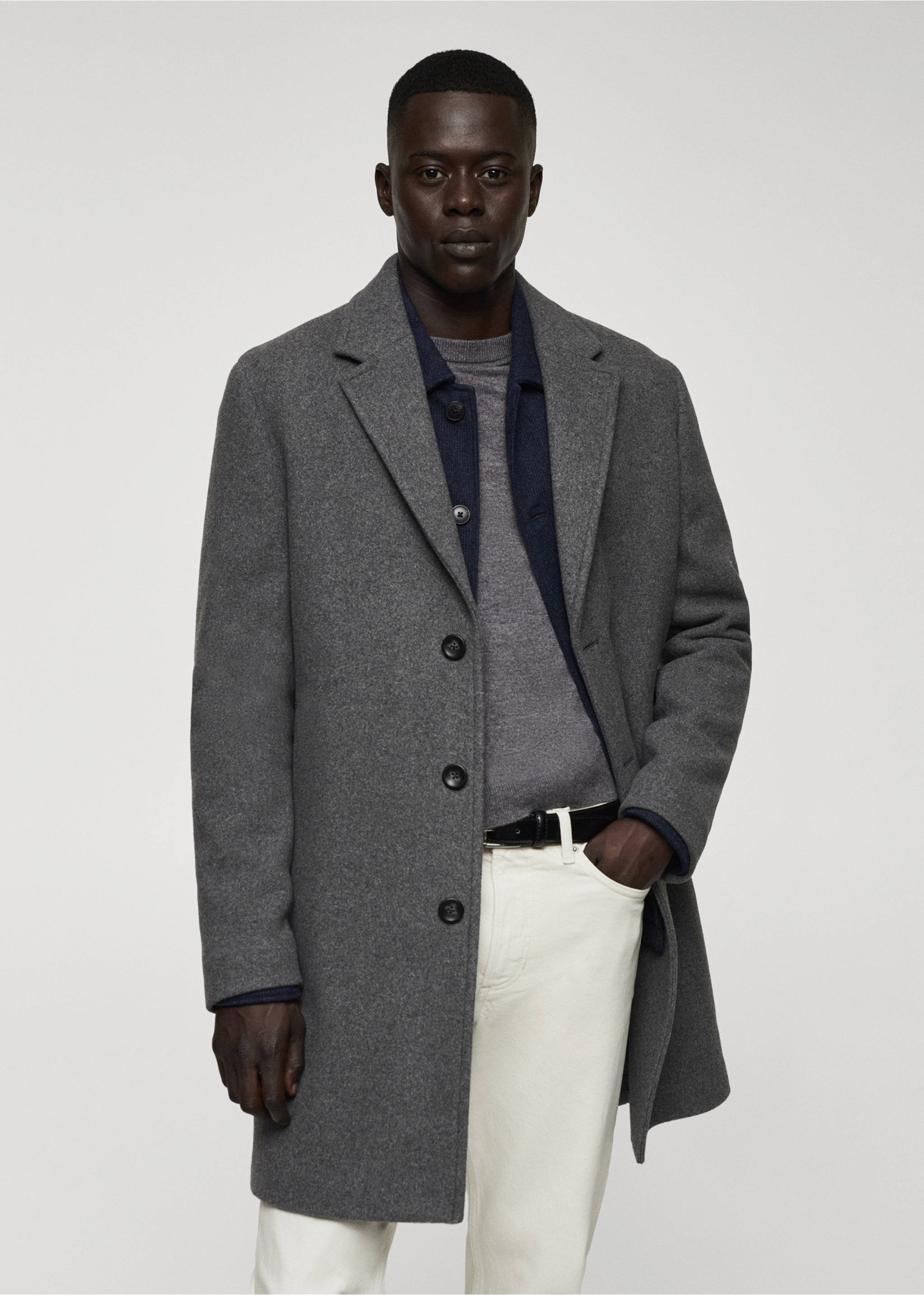 Lightweight recycled wool coat - Medium plane, Light Heather Grey. Ref: 67020628-00.