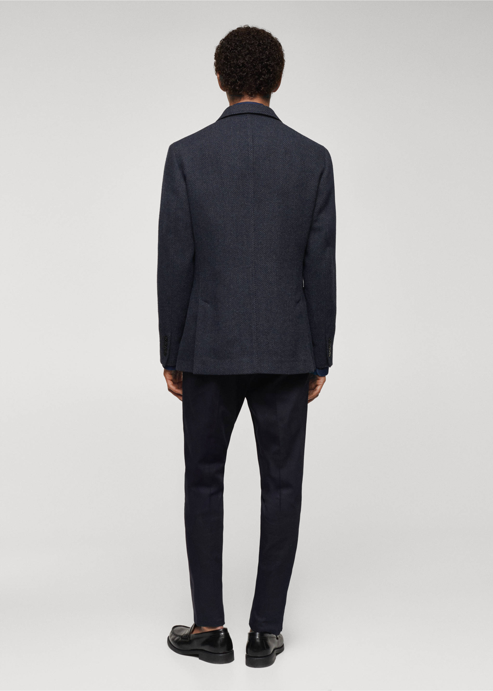 Slim-fit herringbone wool suit jacket - Reverse of the article, Blue. Ref: 67020635-00.