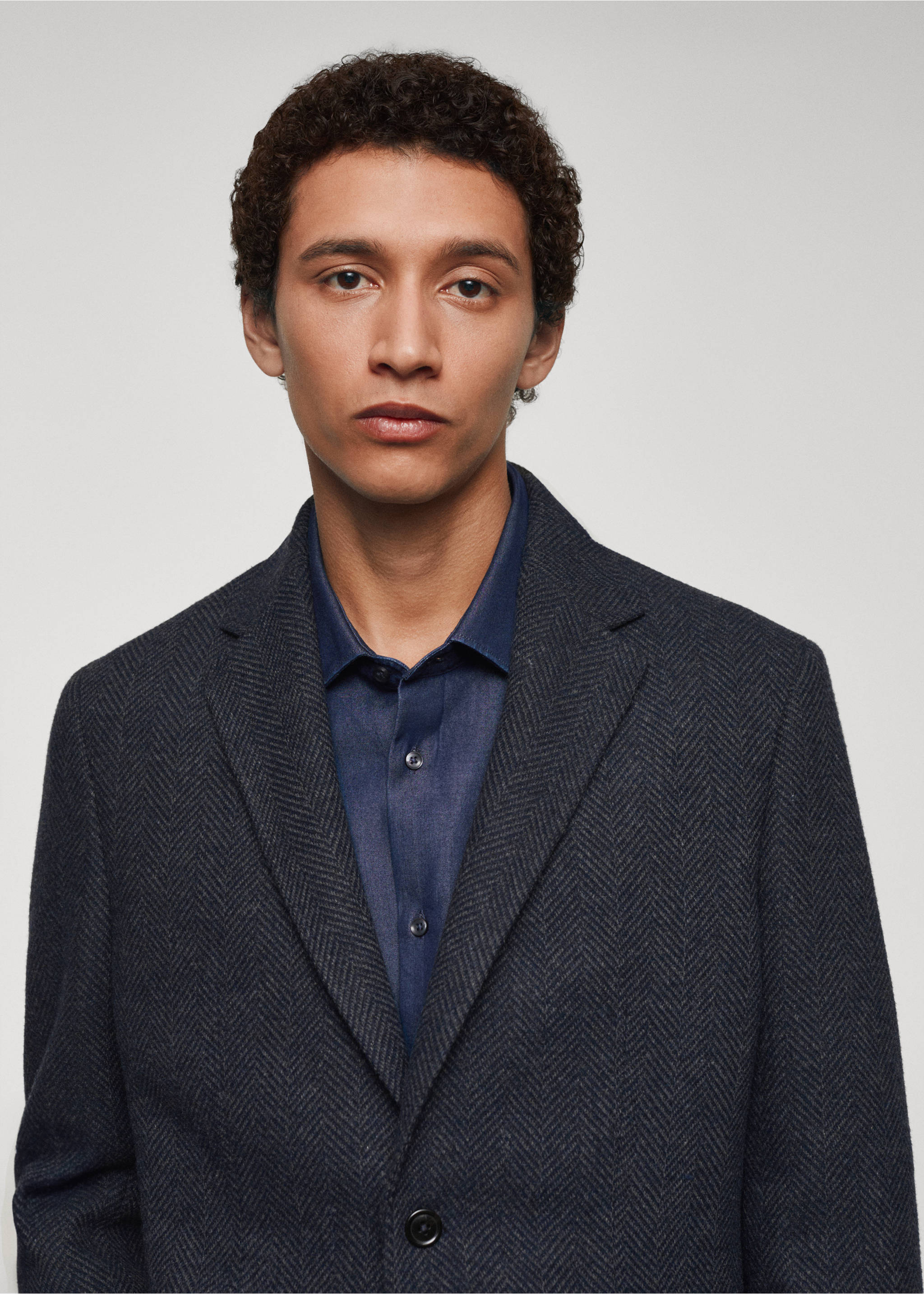 Slim-fit herringbone wool suit jacket - Details of the article 1, Blue. Ref: 67020635-00.
