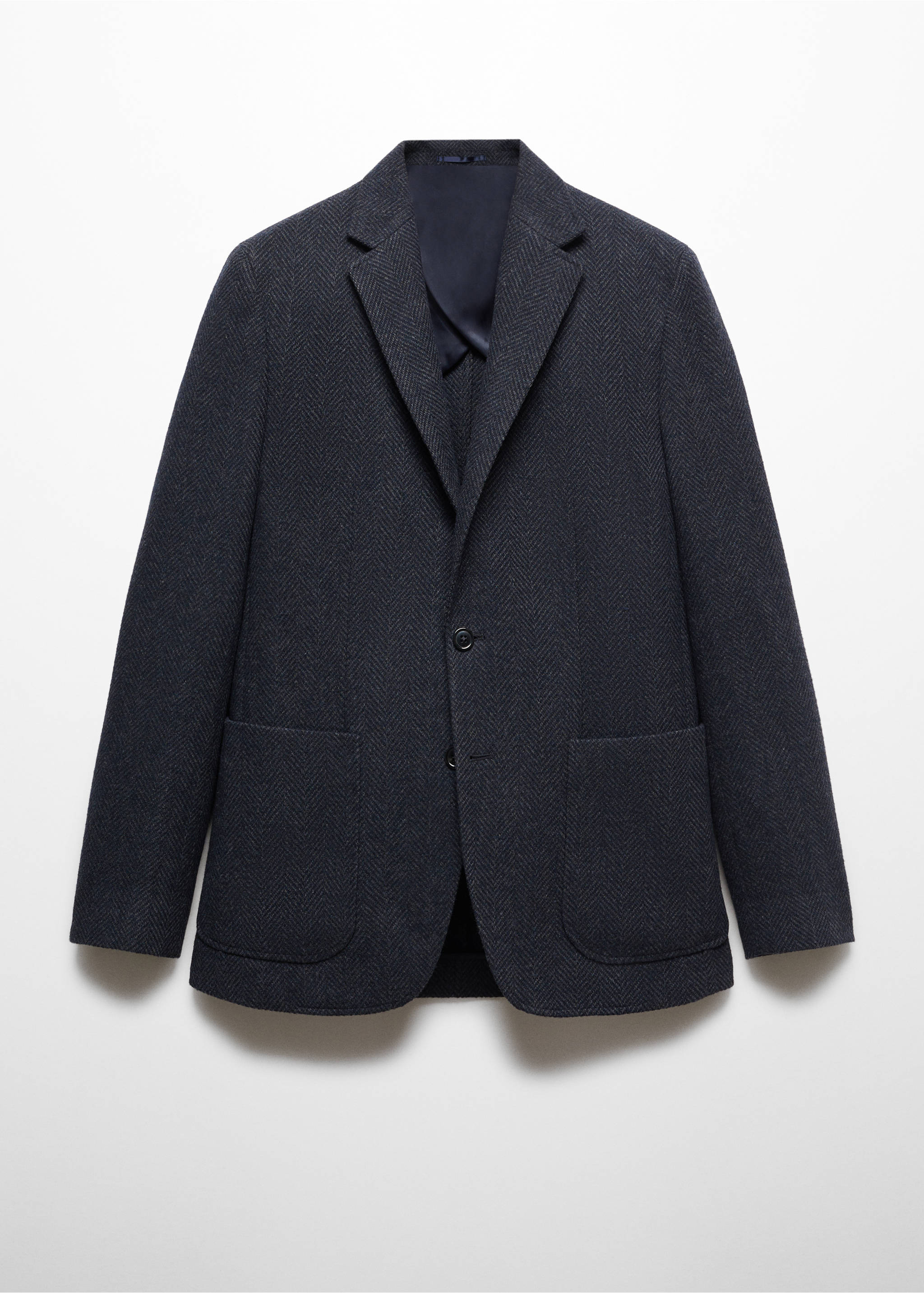 Slim-fit herringbone wool suit jacket - Article without model, Blue. Ref: 67020635-00.