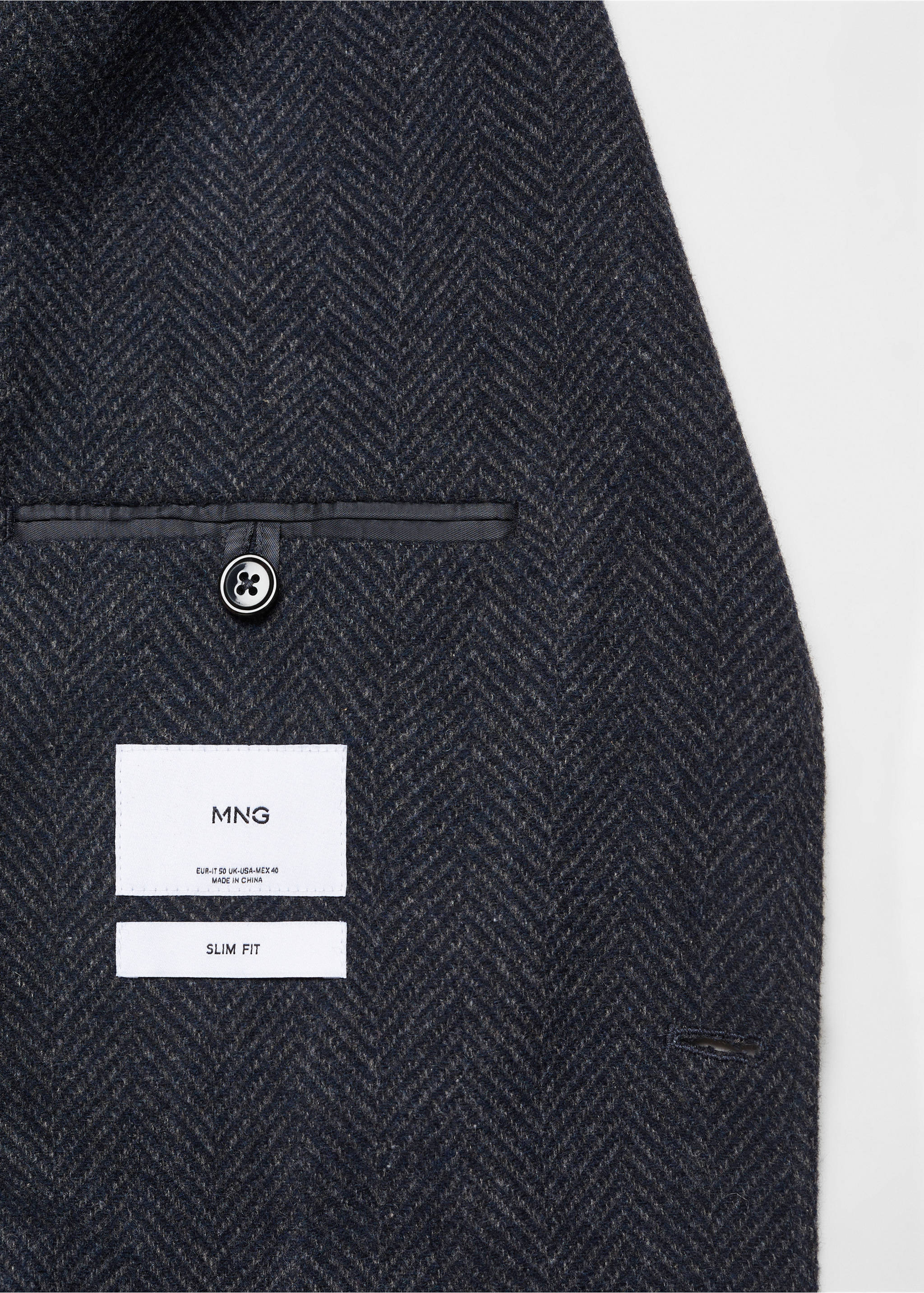Slim-fit herringbone wool suit jacket - Details of the article 0, Blue. Ref: 67020635-00.