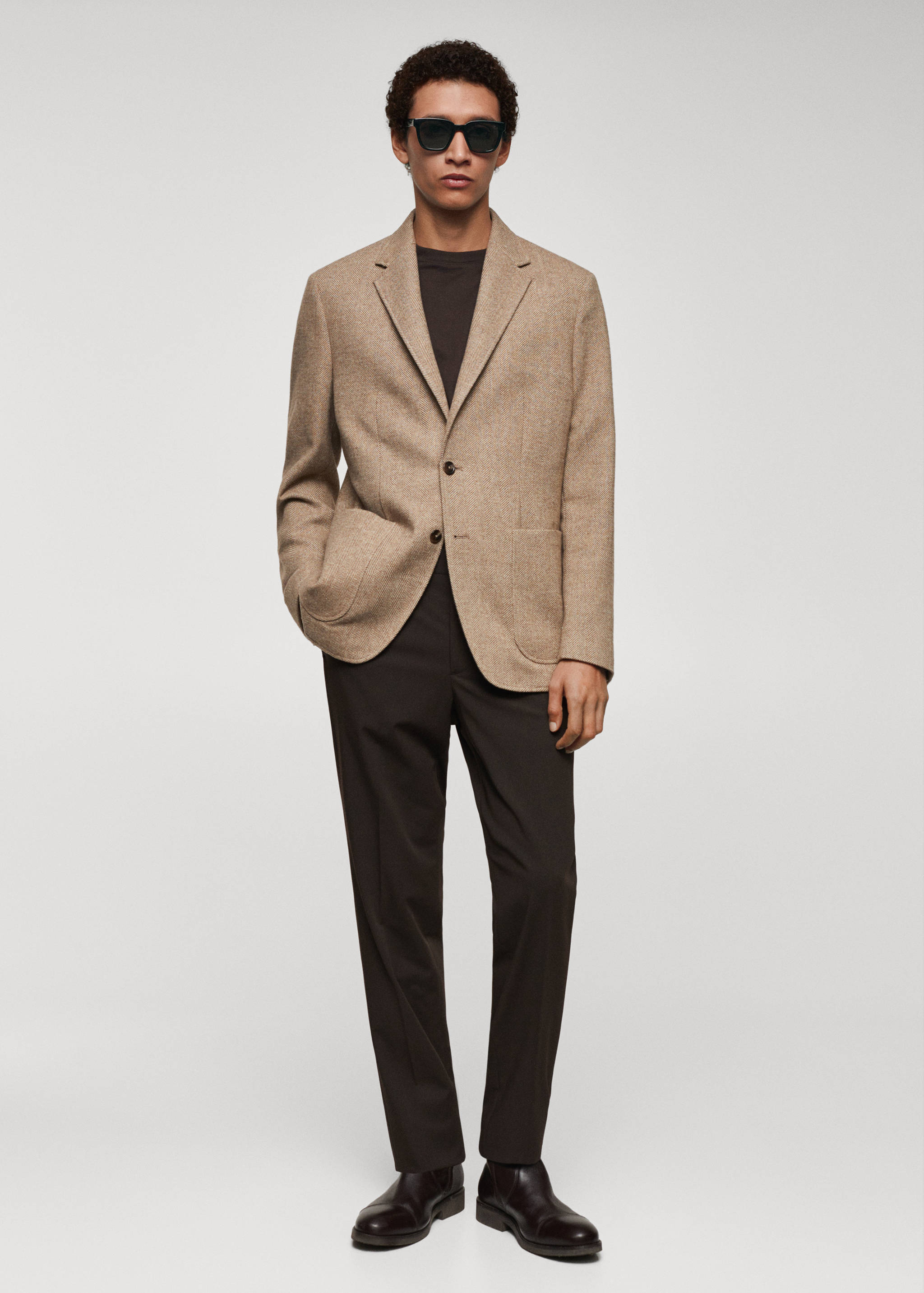 Slim-fit herringbone wool suit jacket - General plane