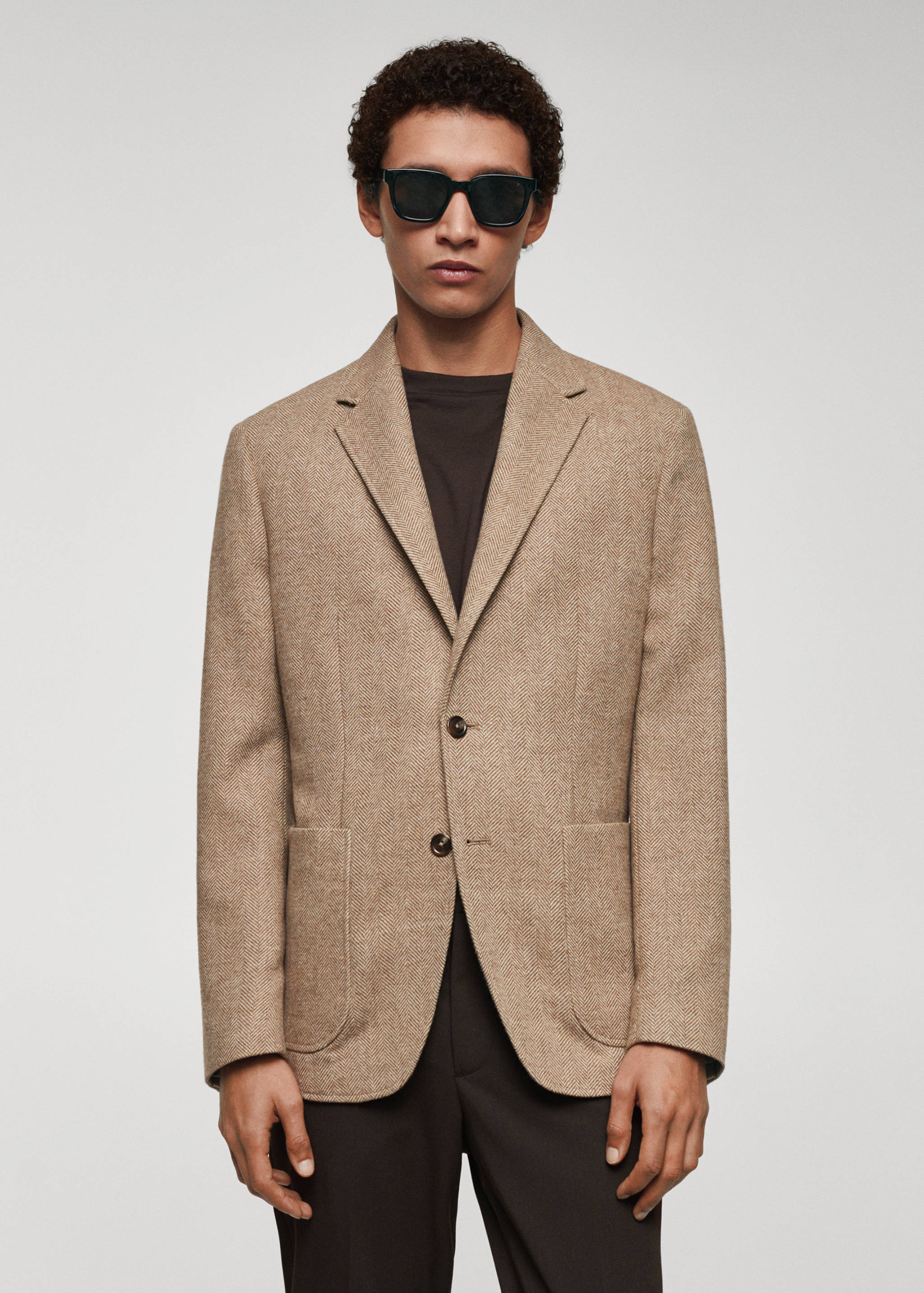 Slim-fit herringbone wool suit jacket - Medium plane