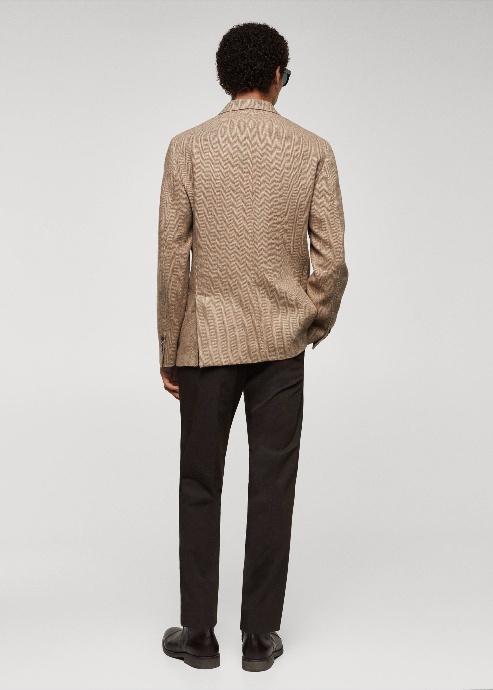 Slim-fit herringbone wool suit jacket - Reverse of the article, Beige. Ref: 67020636-00.