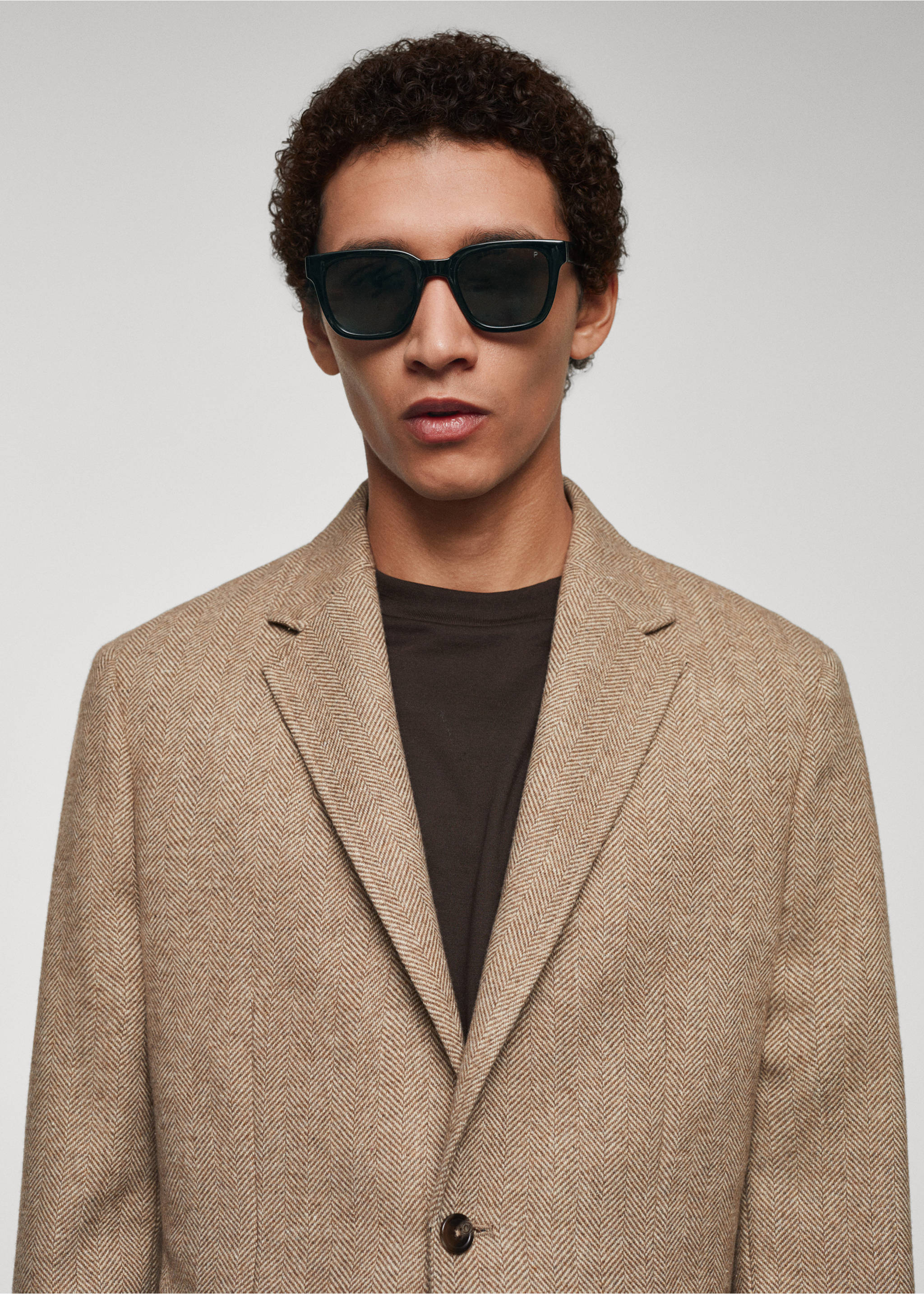 Slim-fit herringbone wool suit jacket - Details of the article 1, Beige. Ref: 67020636-00.