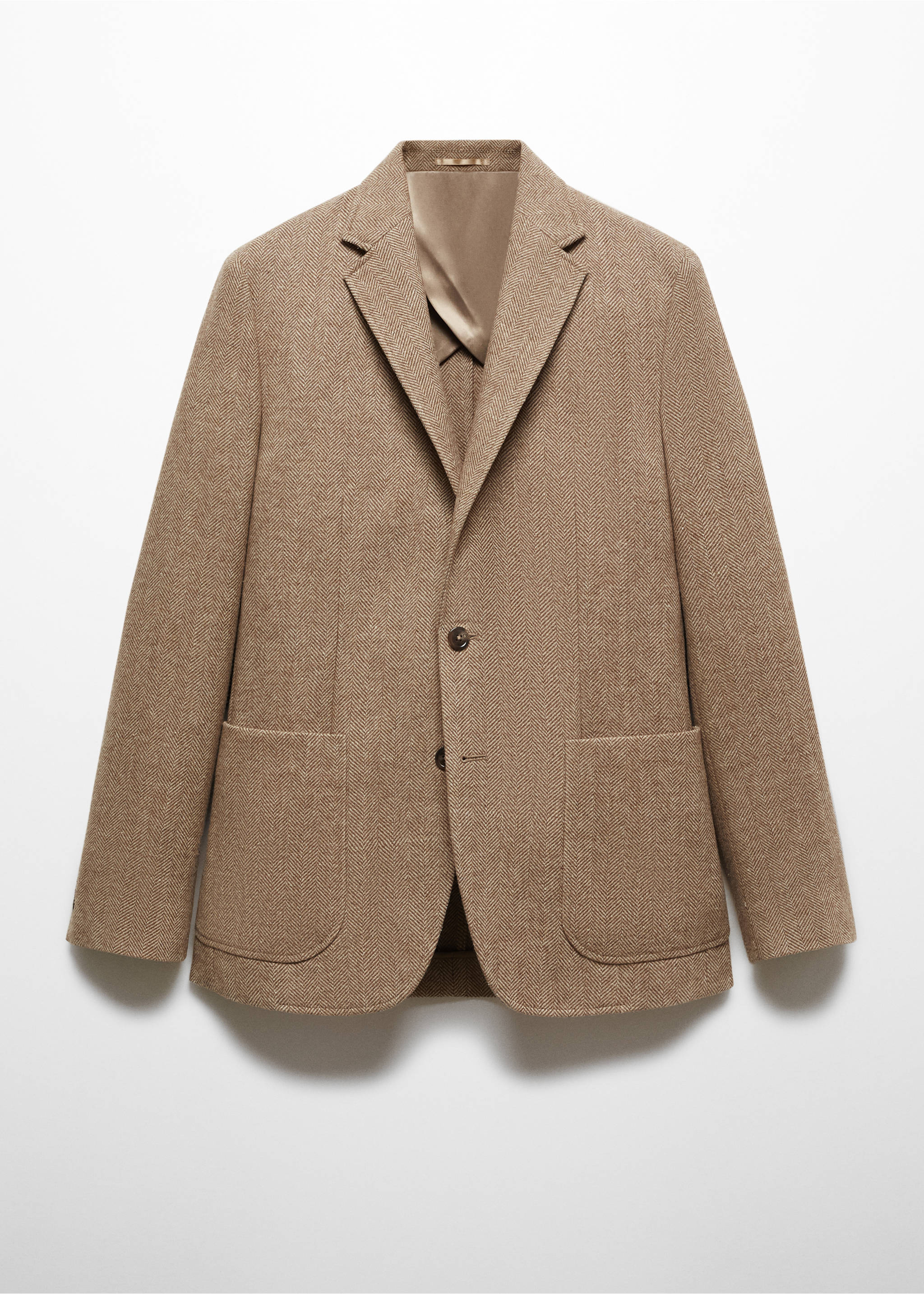 Slim-fit herringbone wool suit jacket - Article without model, Beige. Ref: 67020636-00.