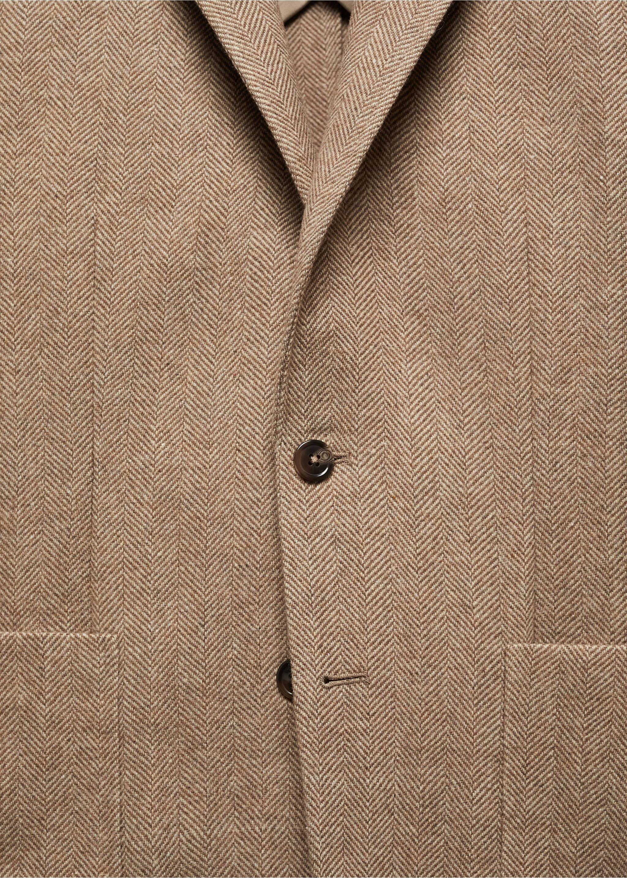 Slim-fit herringbone wool suit jacket - Details of the article 8, Beige. Ref: 67020636-00.