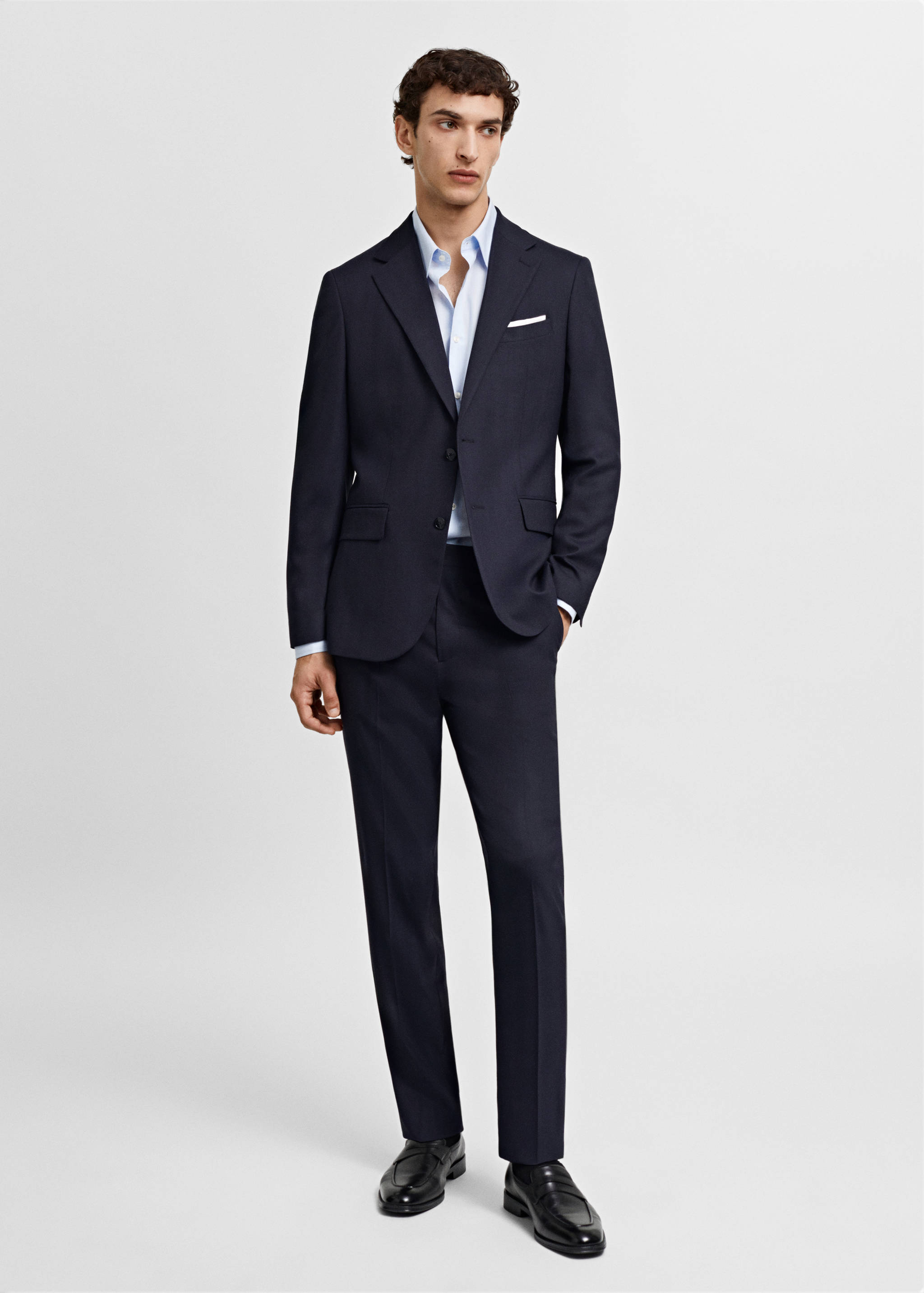 Slim-fit cold wool herringbone suit jacket - General plane