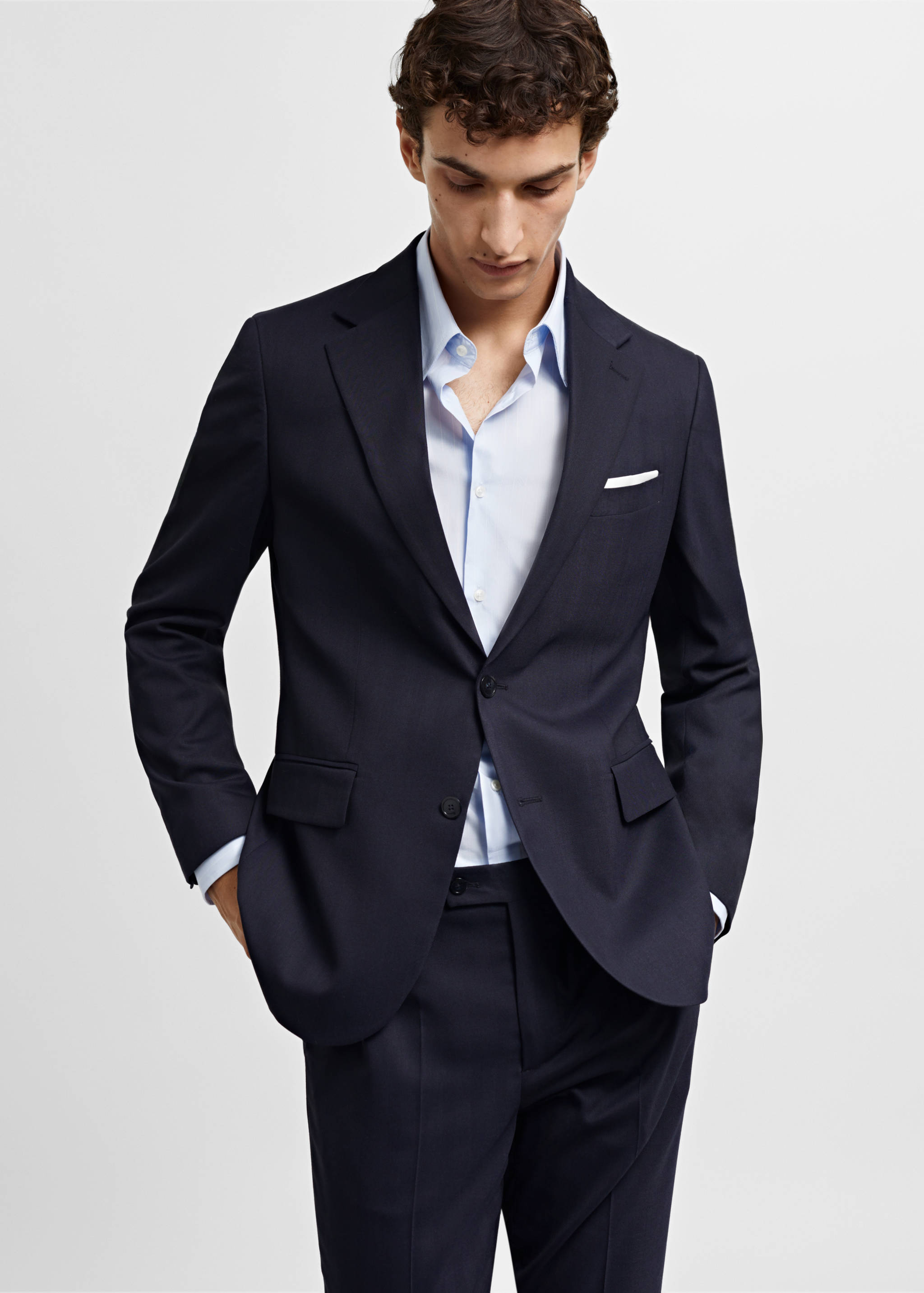 Slim-fit cold wool herringbone suit jacket - Medium plane