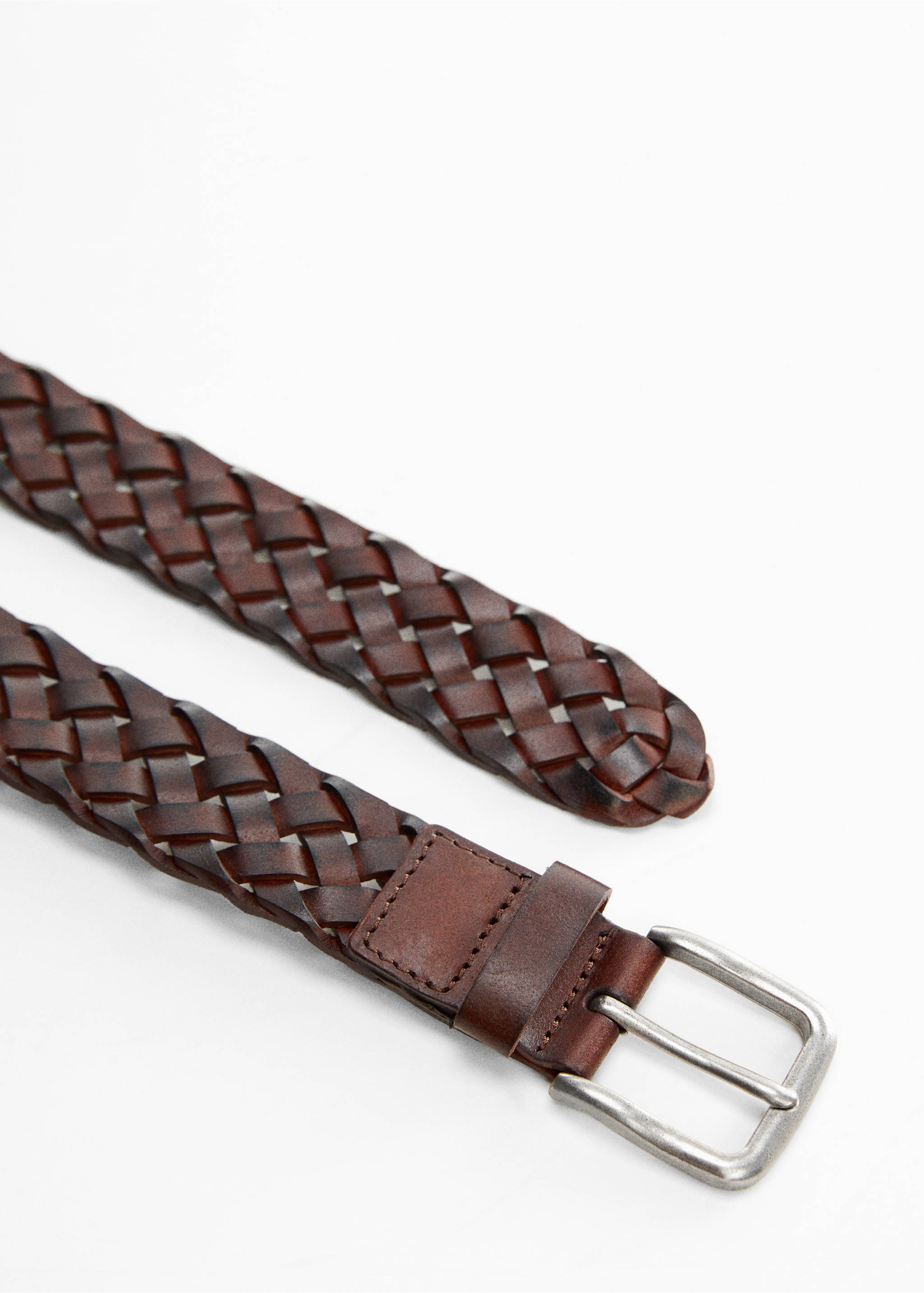 Braided leather belt - Details of the article 1, Brown. Ref: 67020643-00.