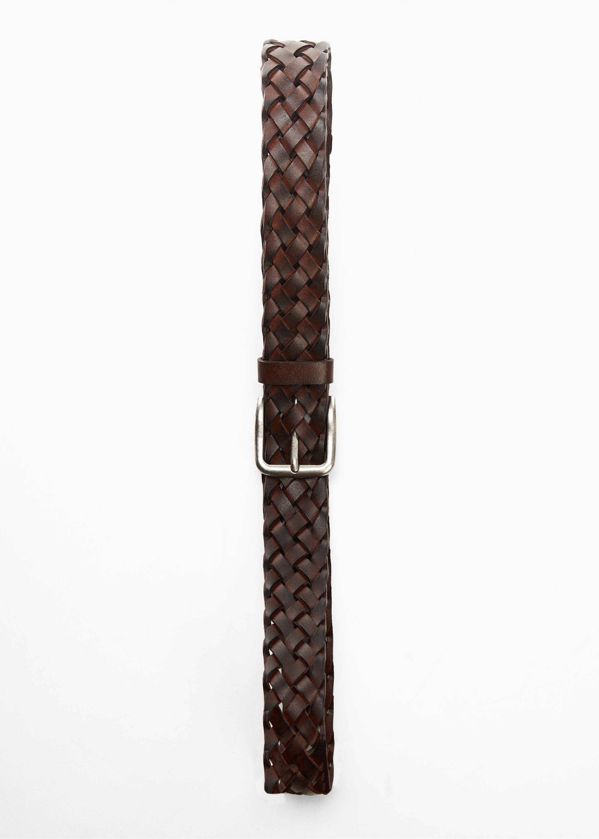 Braided leather belt - Details of the article 2, Brown. Ref: 67020643-00.
