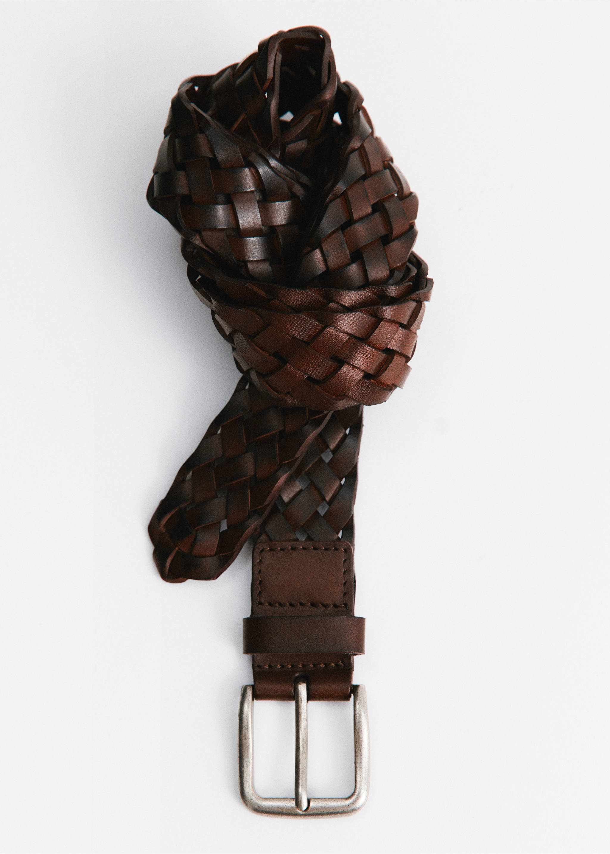 Braided leather belt - Details of the article 9, Brown. Ref: 67020643-00.