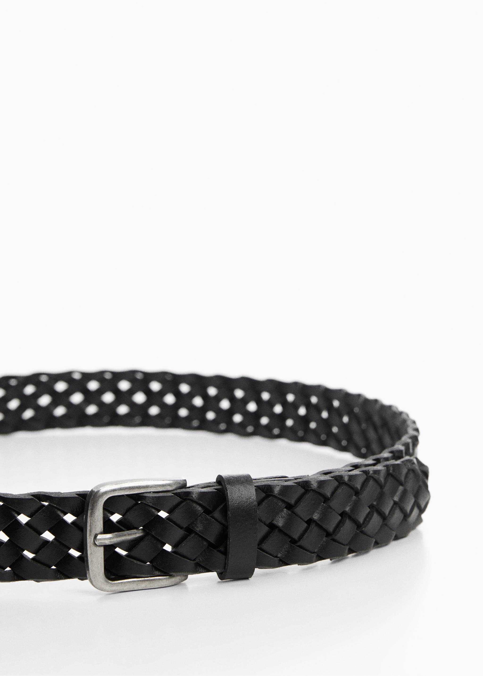 Braided leather belt - Medium plane, Black. Ref: 67020643-00.