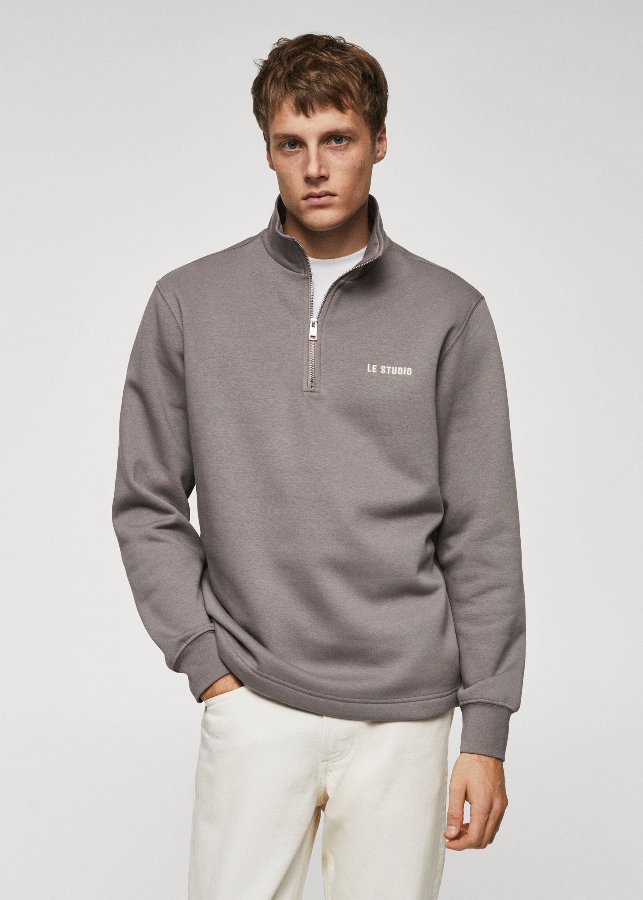 Baumwoll-Sweatshirt mit Zip-Kragen - Mittlere Ansicht