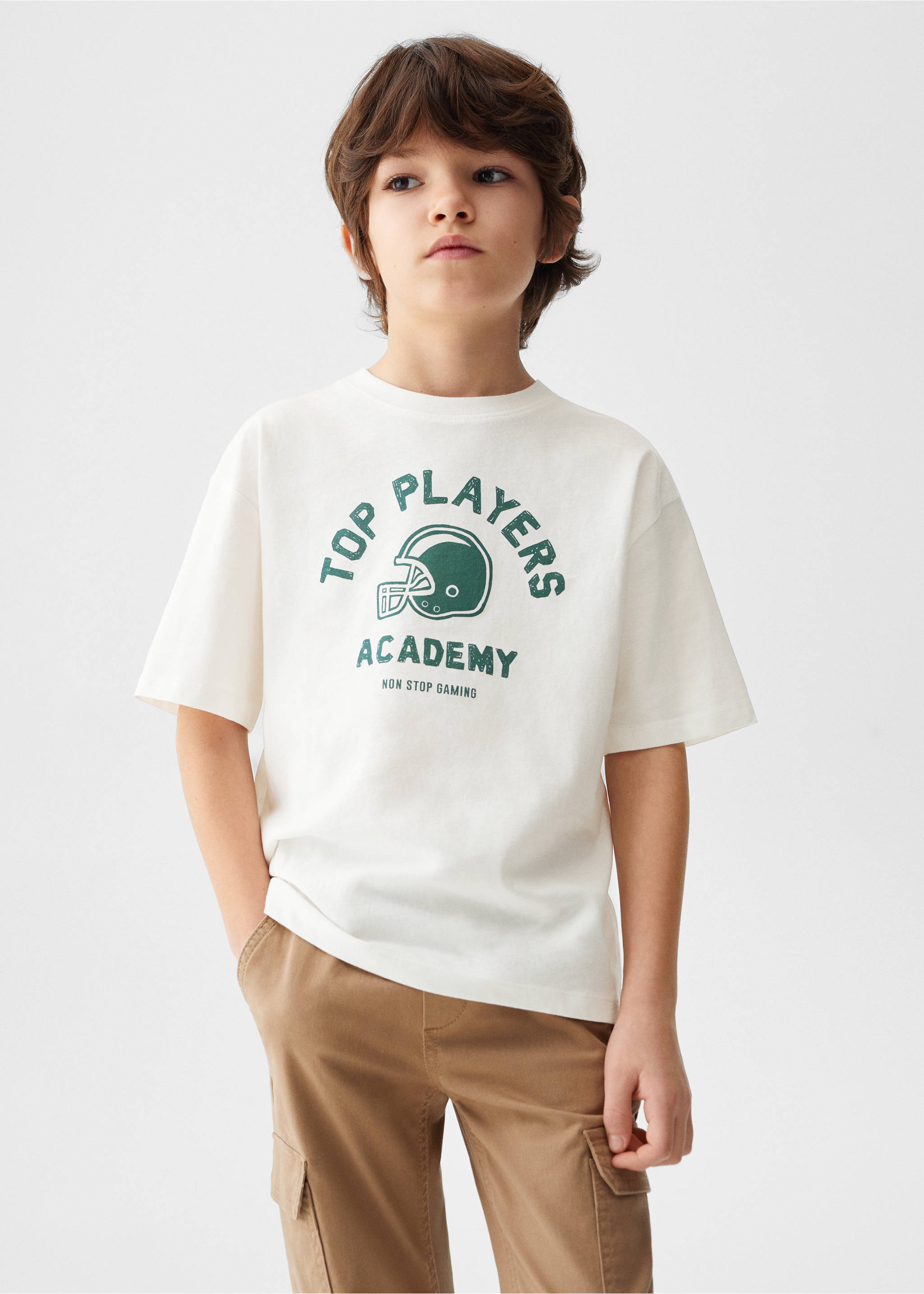 Bedrucktes Baumwoll-T-Shirt - Mittlere Ansicht, Cremeweiß. Ref: 67020662-00.