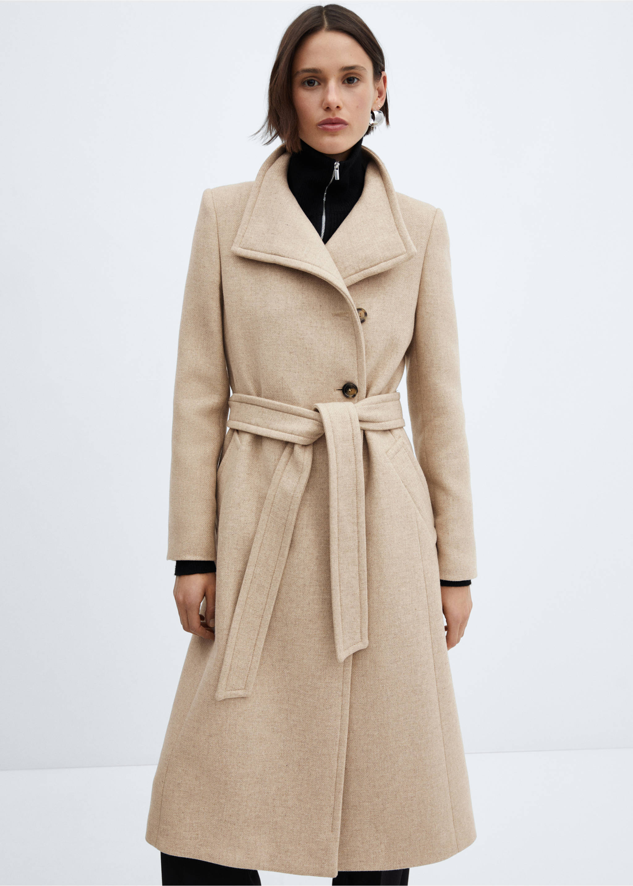 Manteco wool coat with belt - Medium plane, Medium Brown. Ref: 67020671-00.