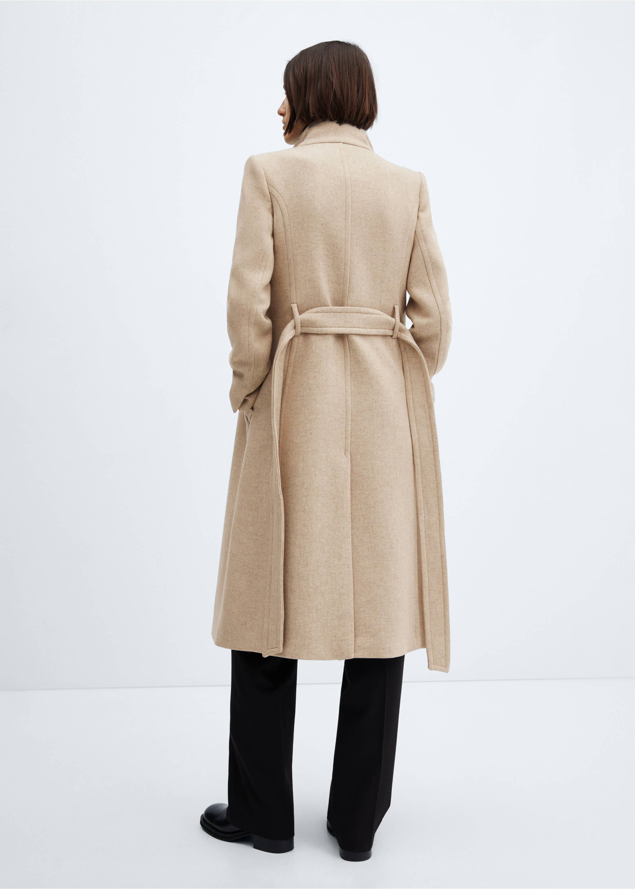 Manteco wool coat with belt - Reverse of the article, Medium Brown. Ref: 67020671-00.