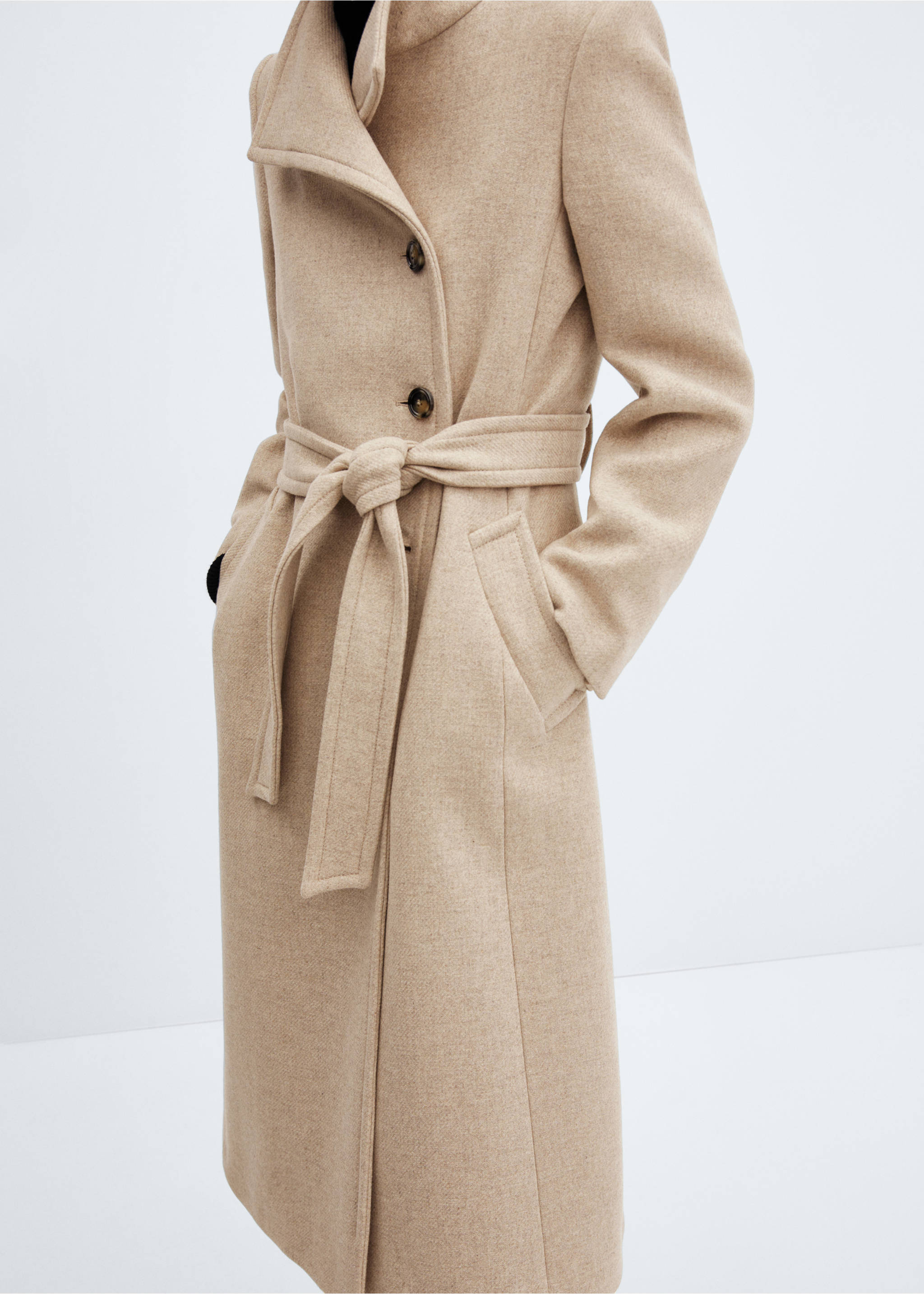 Manteco wool coat with belt - Details of the article 6, Medium Brown. Ref: 67020671-00.