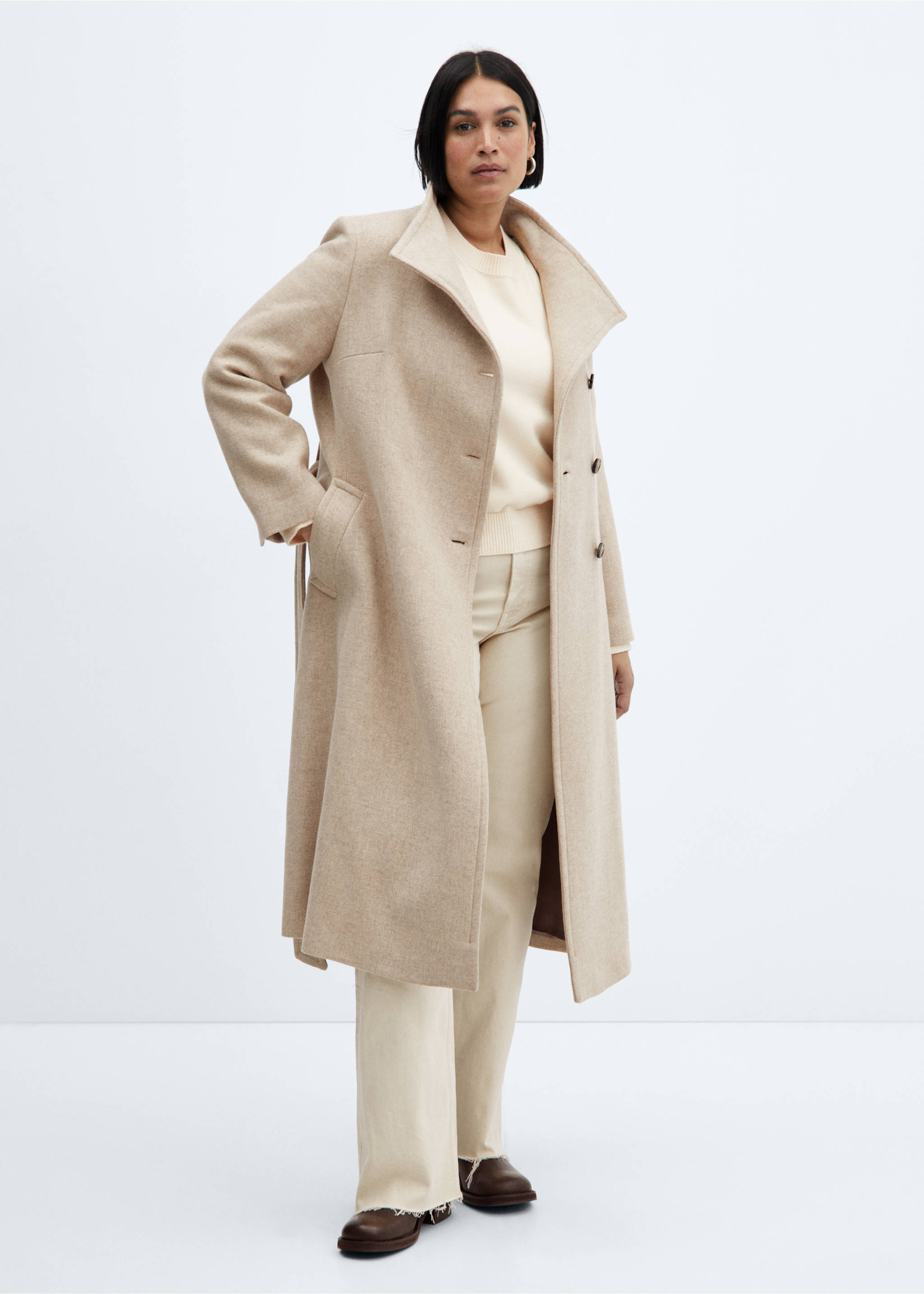 Manteco wool coat with belt - Details of the article 3, Medium Brown. Ref: 67020671-00.