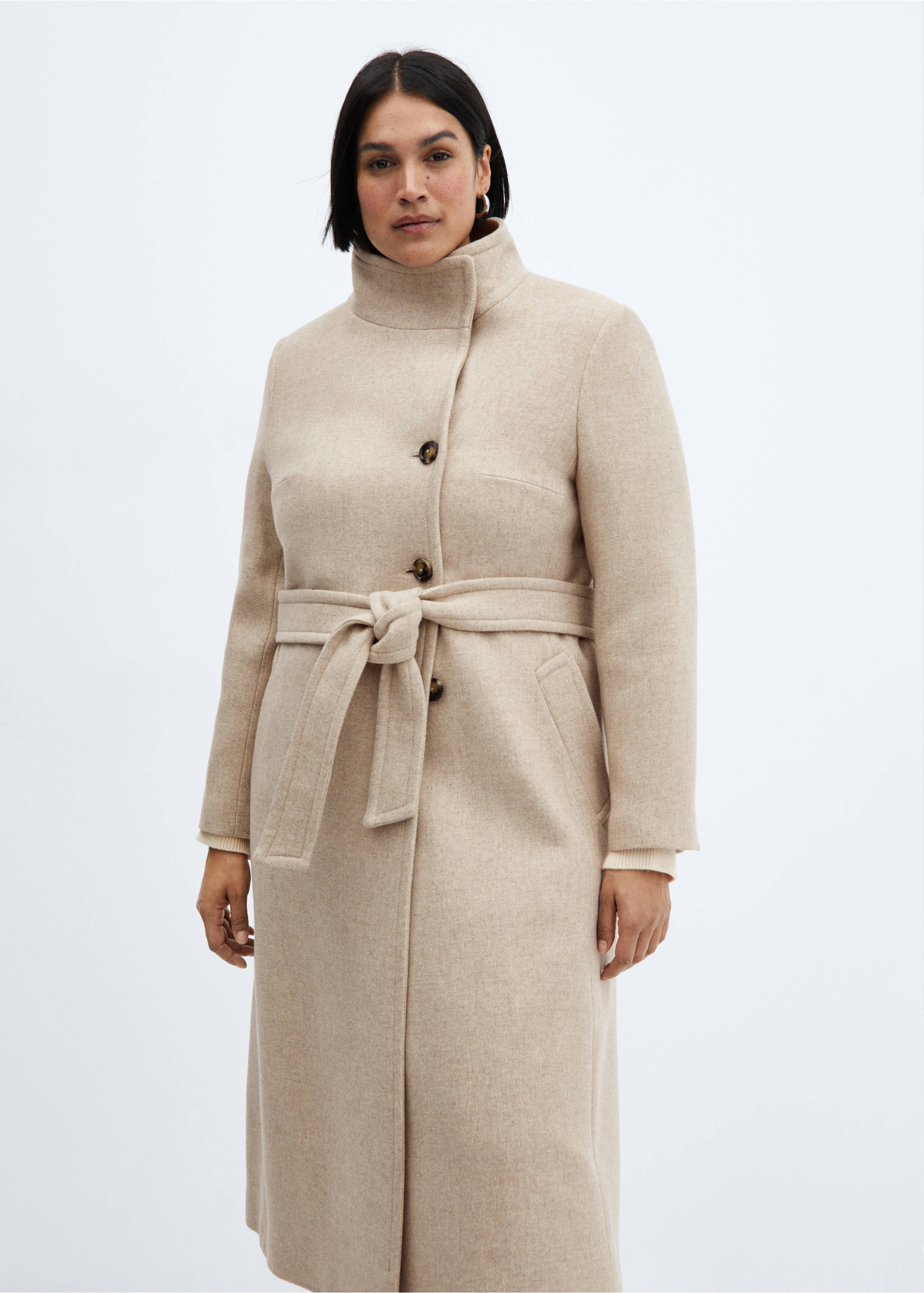 Manteco wool coat with belt - Details of the article 5, Medium Brown. Ref: 67020671-00.