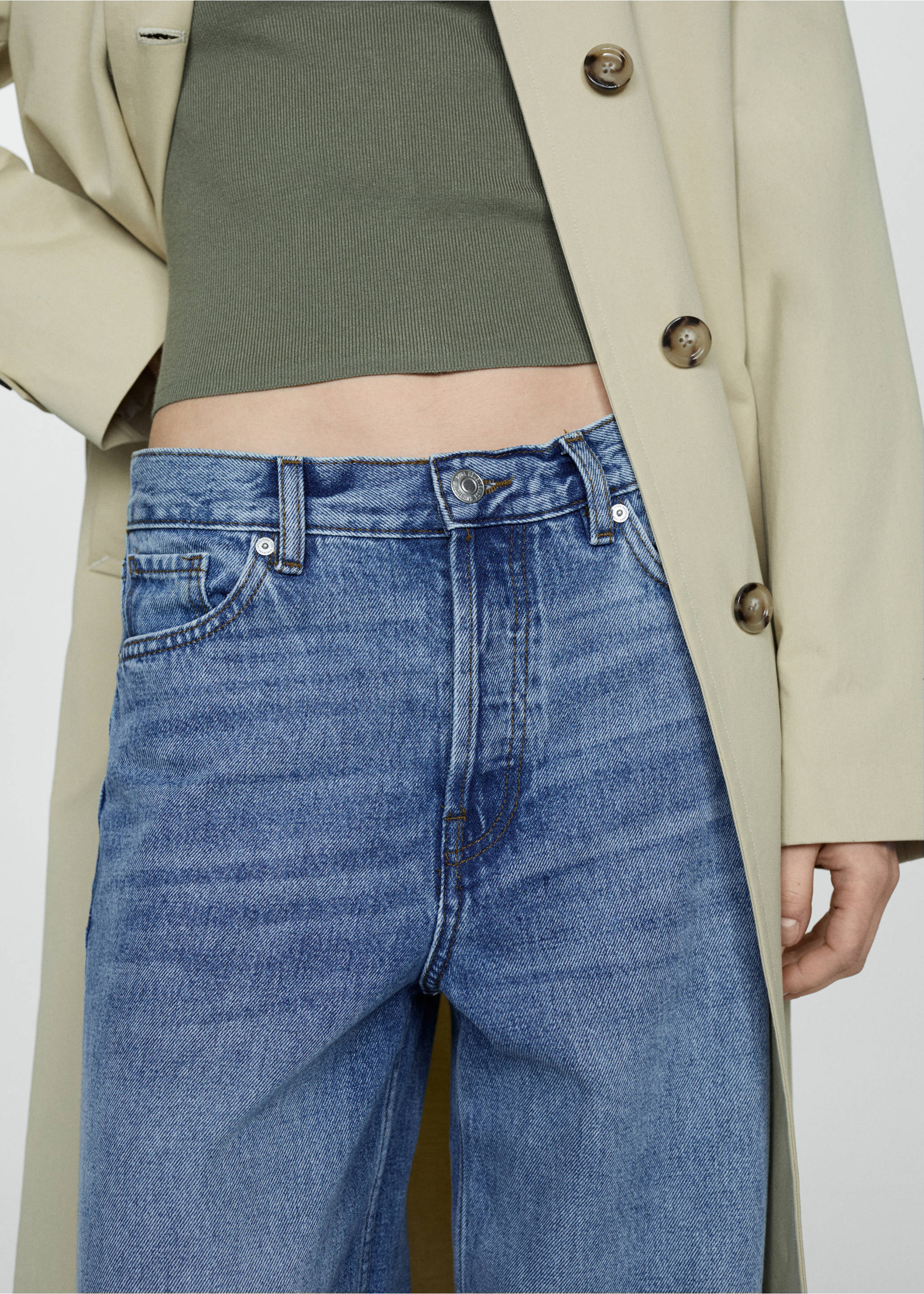 Loose mid-rise wide leg jeans - Details of the article 4, Medium Blue. Ref: 67023263-00.