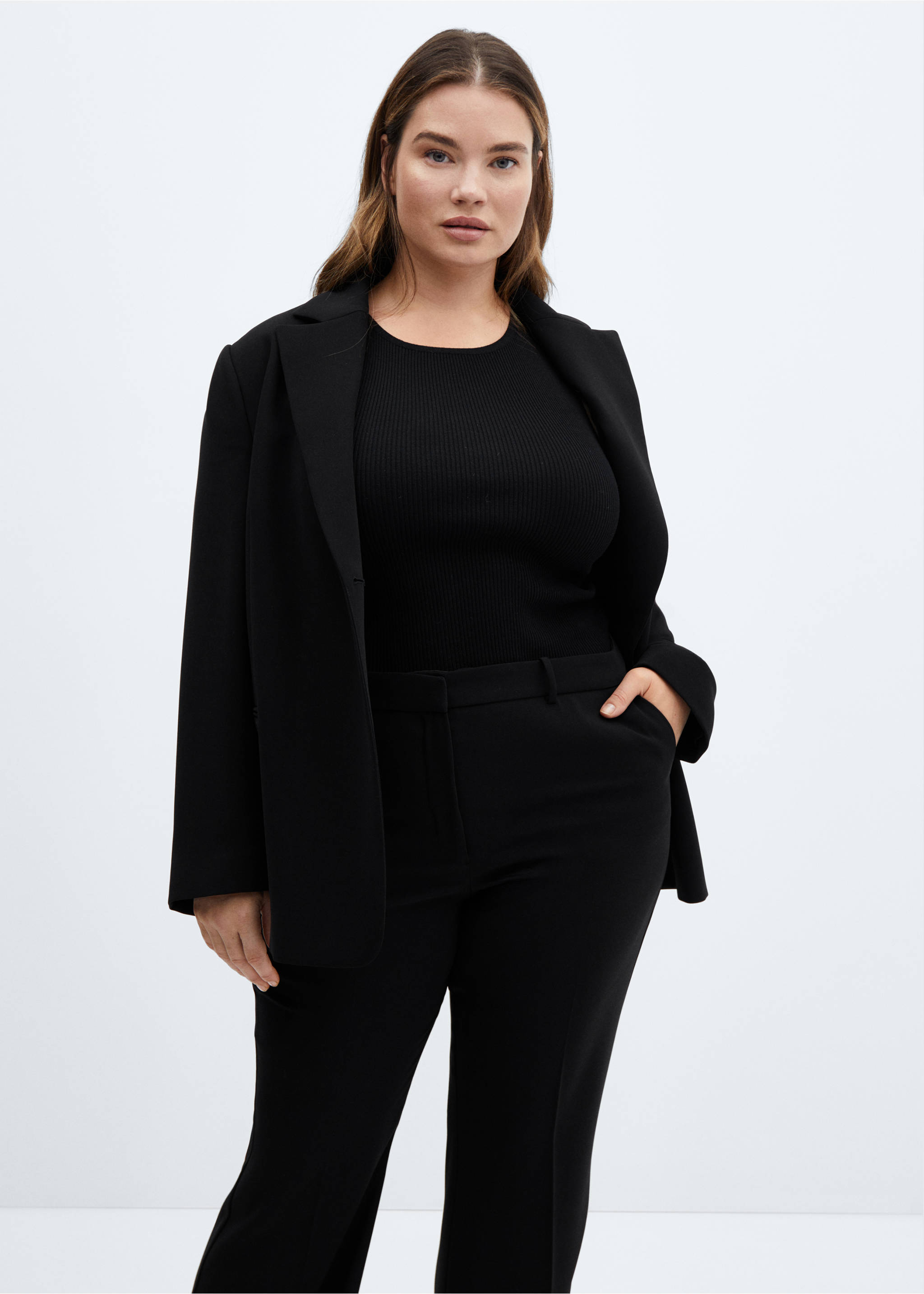 Flared suit trousers - Details of the article 5, Black. Ref: 67023266-00.