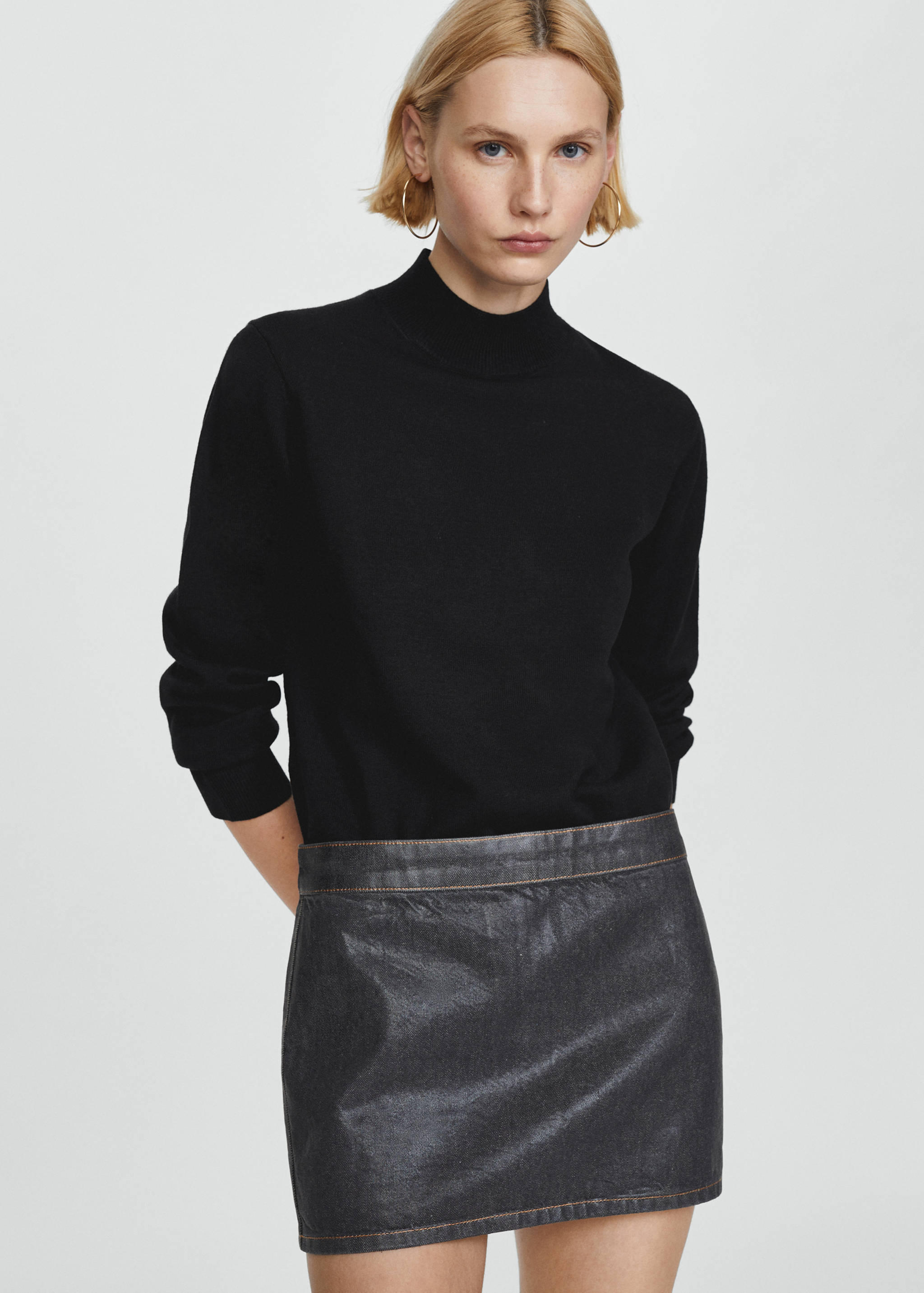 Knitted sweater with perkins neck - Medium plane