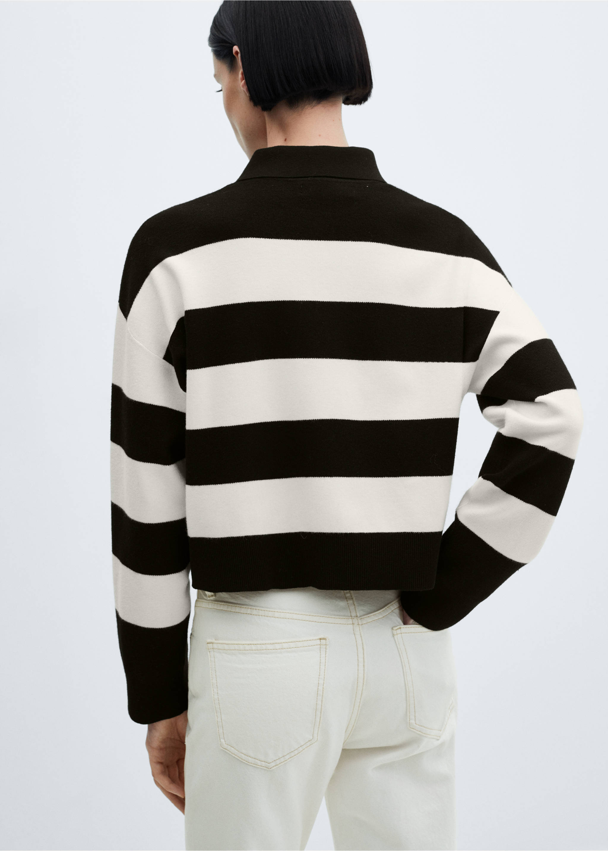 Striped polo-neck sweater - Reverse of the article, Black. Ref: 67023272-00.