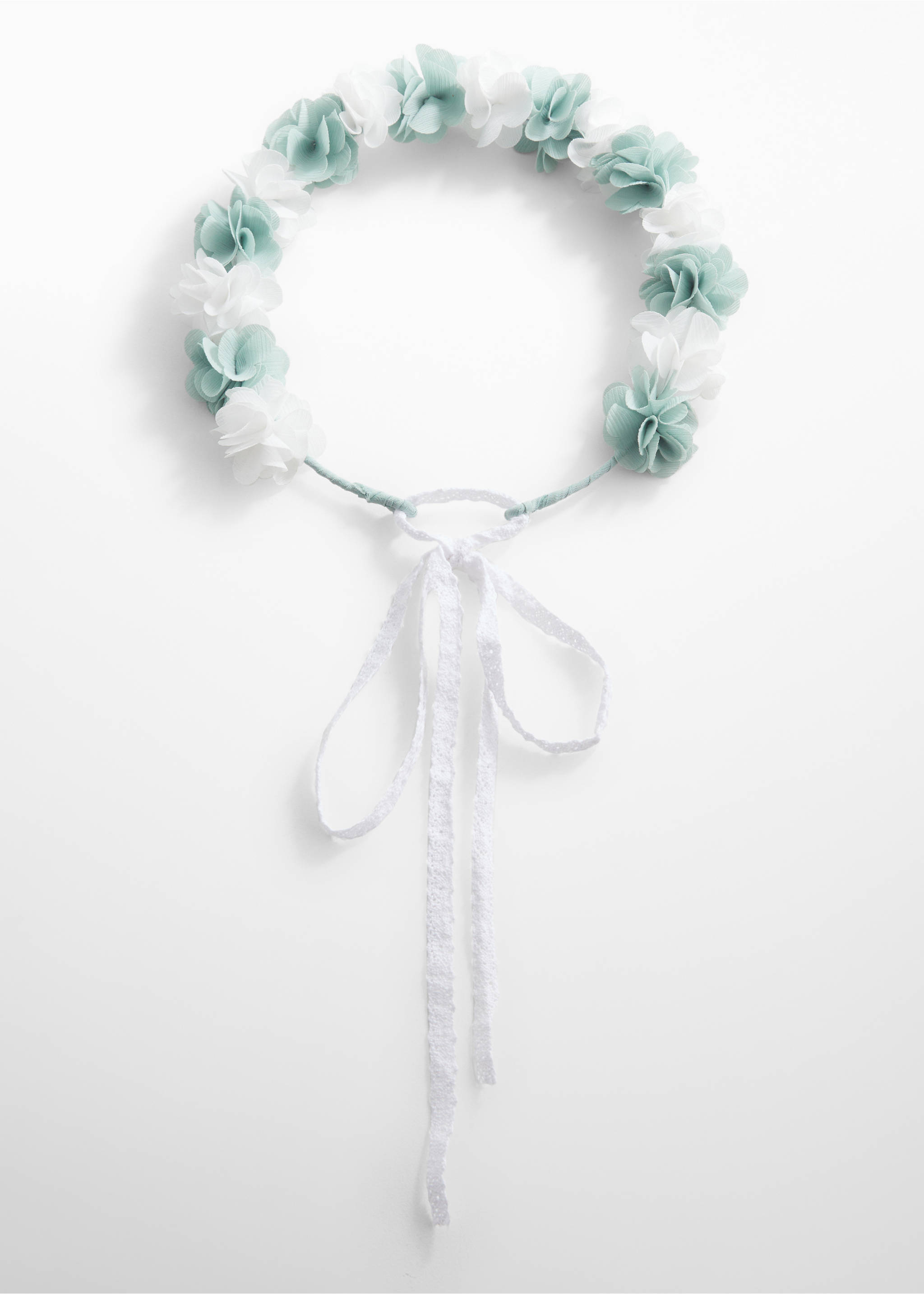 Headband with embossed flowers - Article without model, Aqua Green. Ref: 67023692-00.