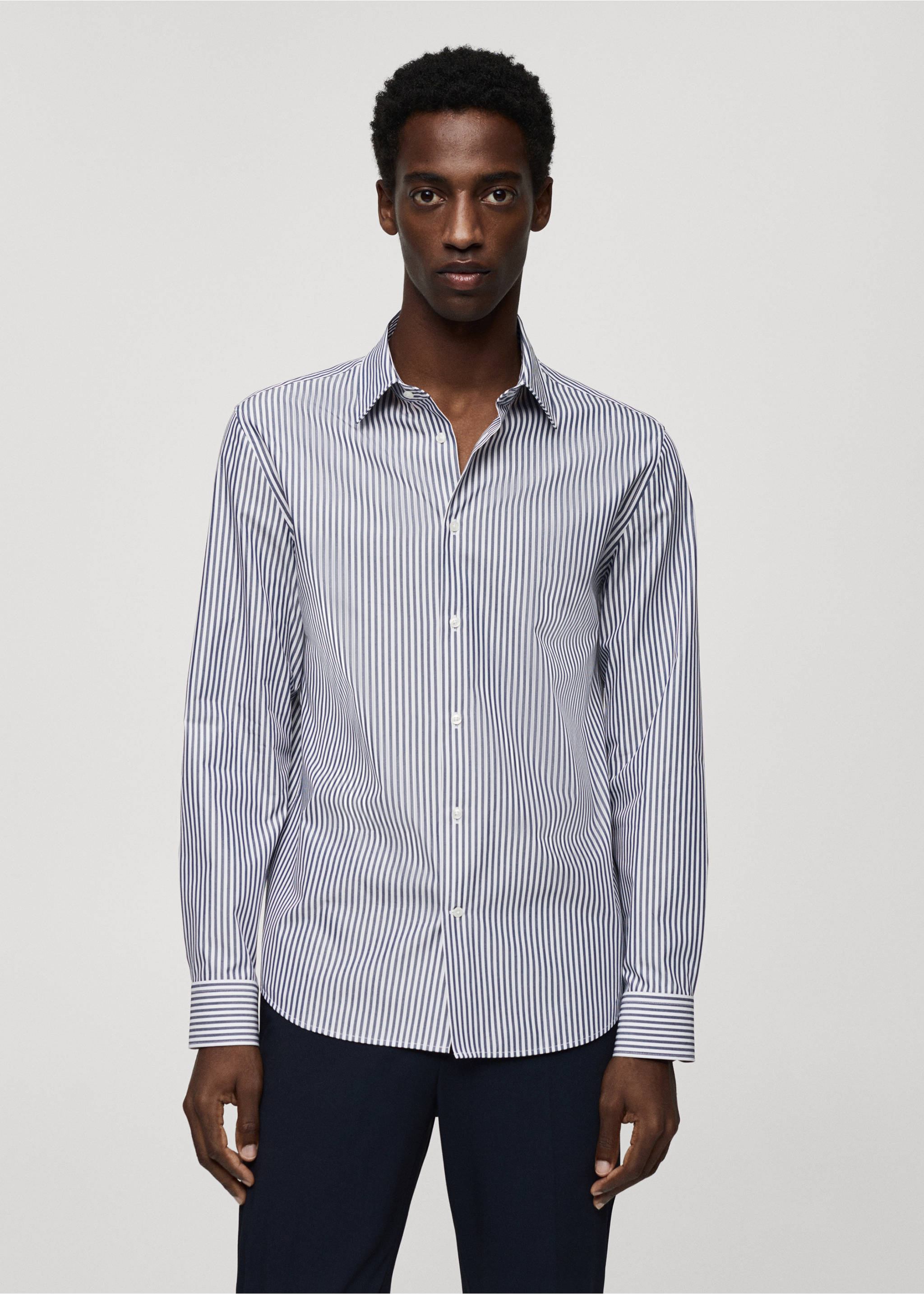 Slim-fit striped Coolmax® shirt - Medium plane, Blue. Ref: 67024449-00.