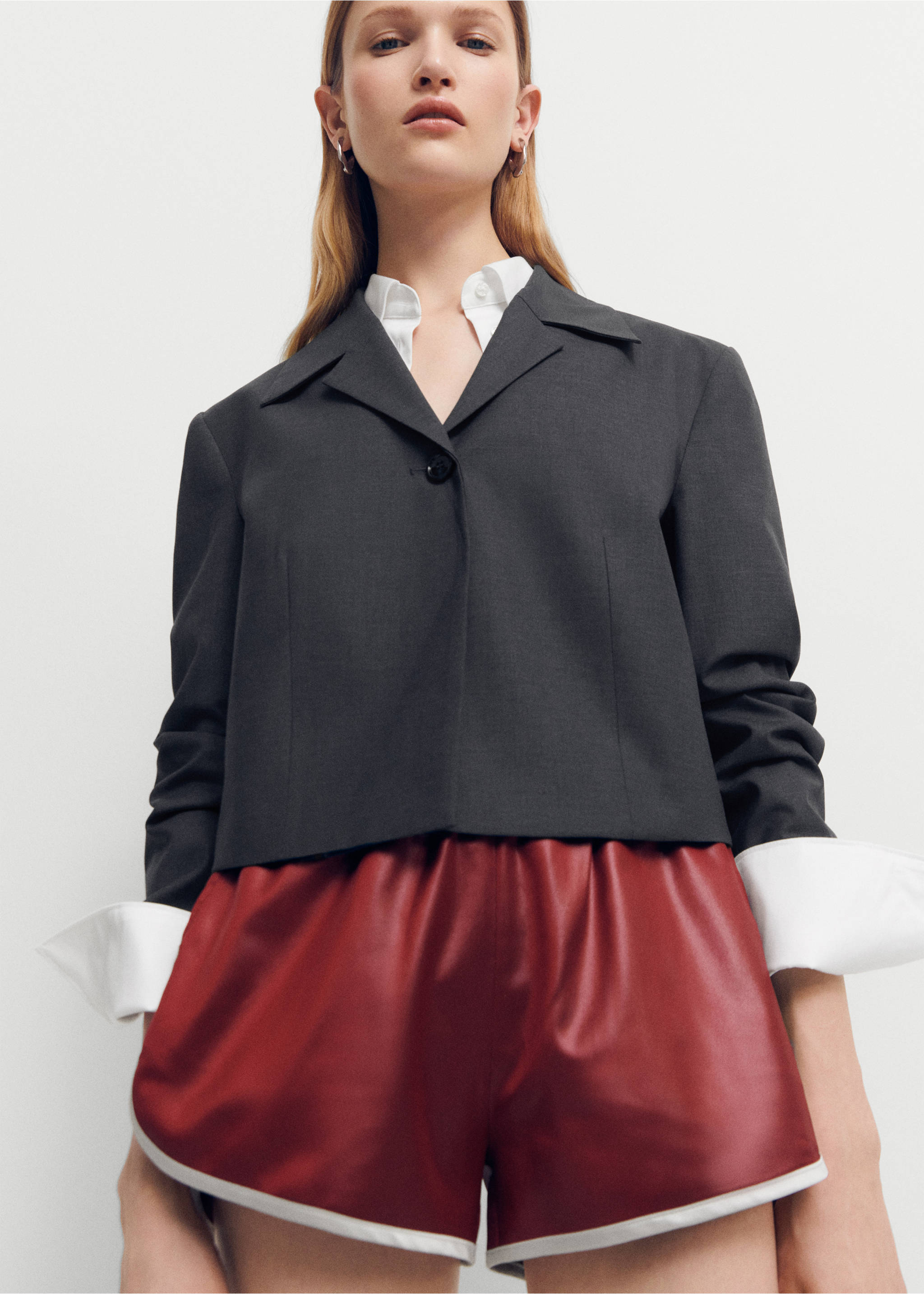 Cropped wool jacket - Details of the article 1, Grey. Ref: 67024482-00.