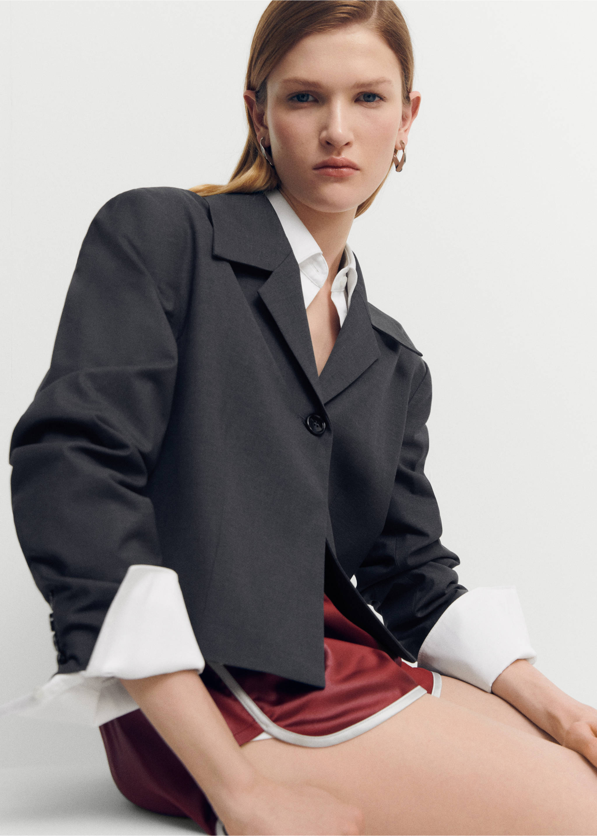 Cropped wool jacket - Details of the article 6, Grey. Ref: 67024482-00.