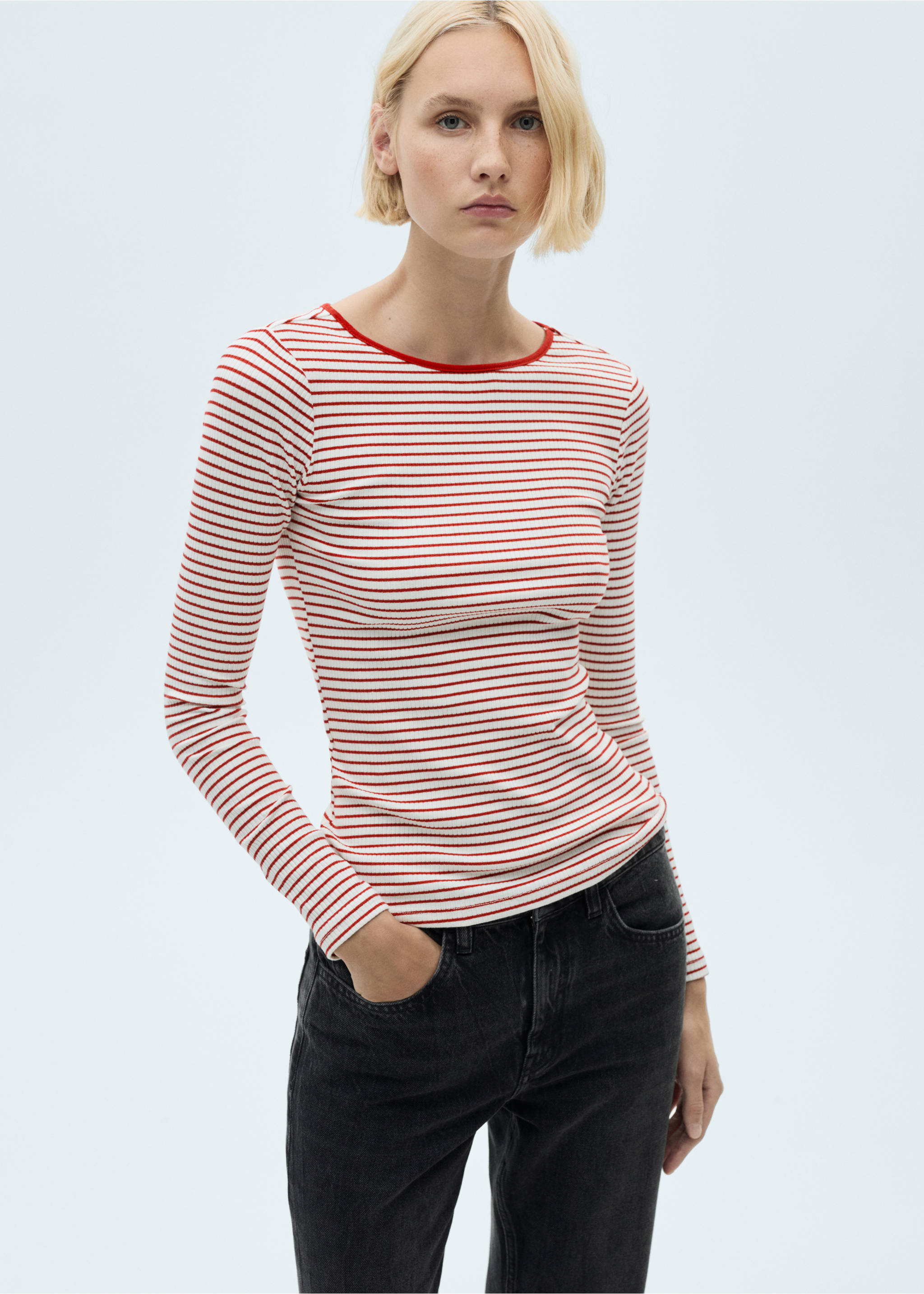 Striped rib T-shirt - Medium plane, Red. Ref: 67024785-00.