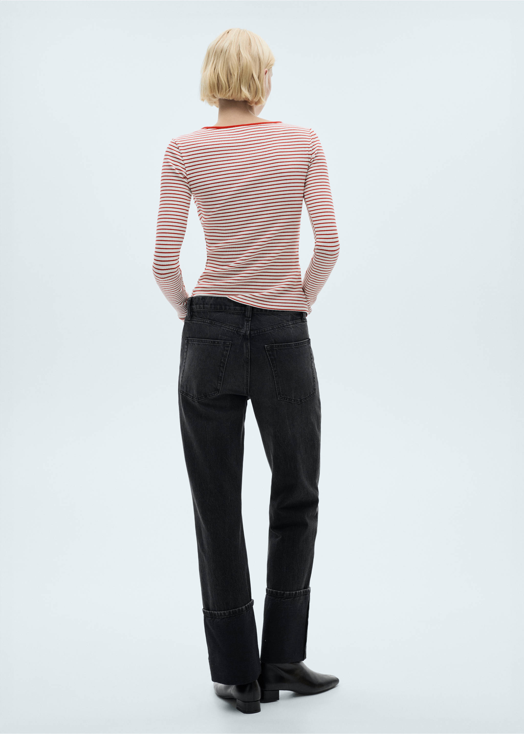 Striped rib T-shirt - Reverse of the article, Red. Ref: 67024785-00.