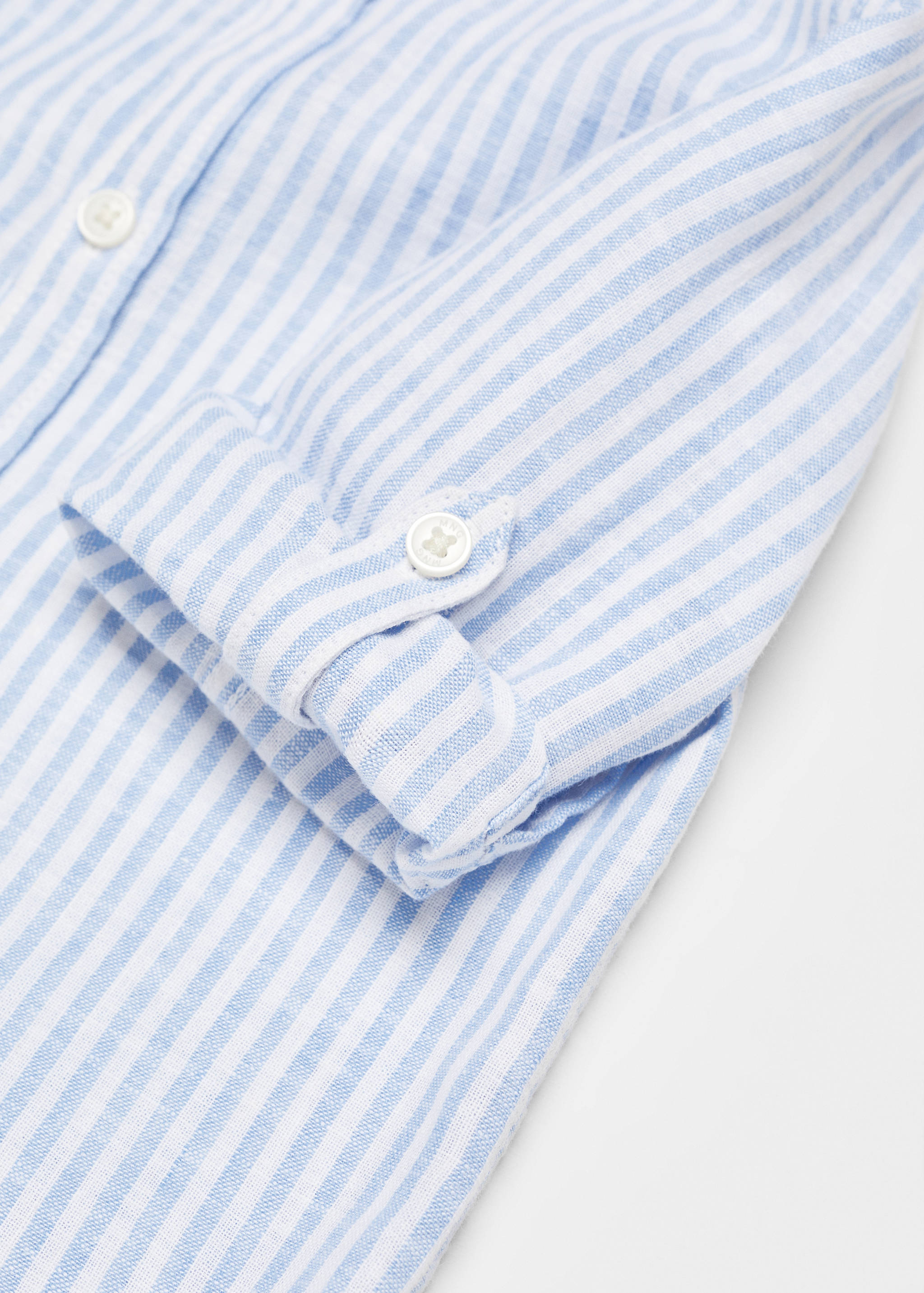 Striped mandarin-collar linen shirt - Details of the article 0