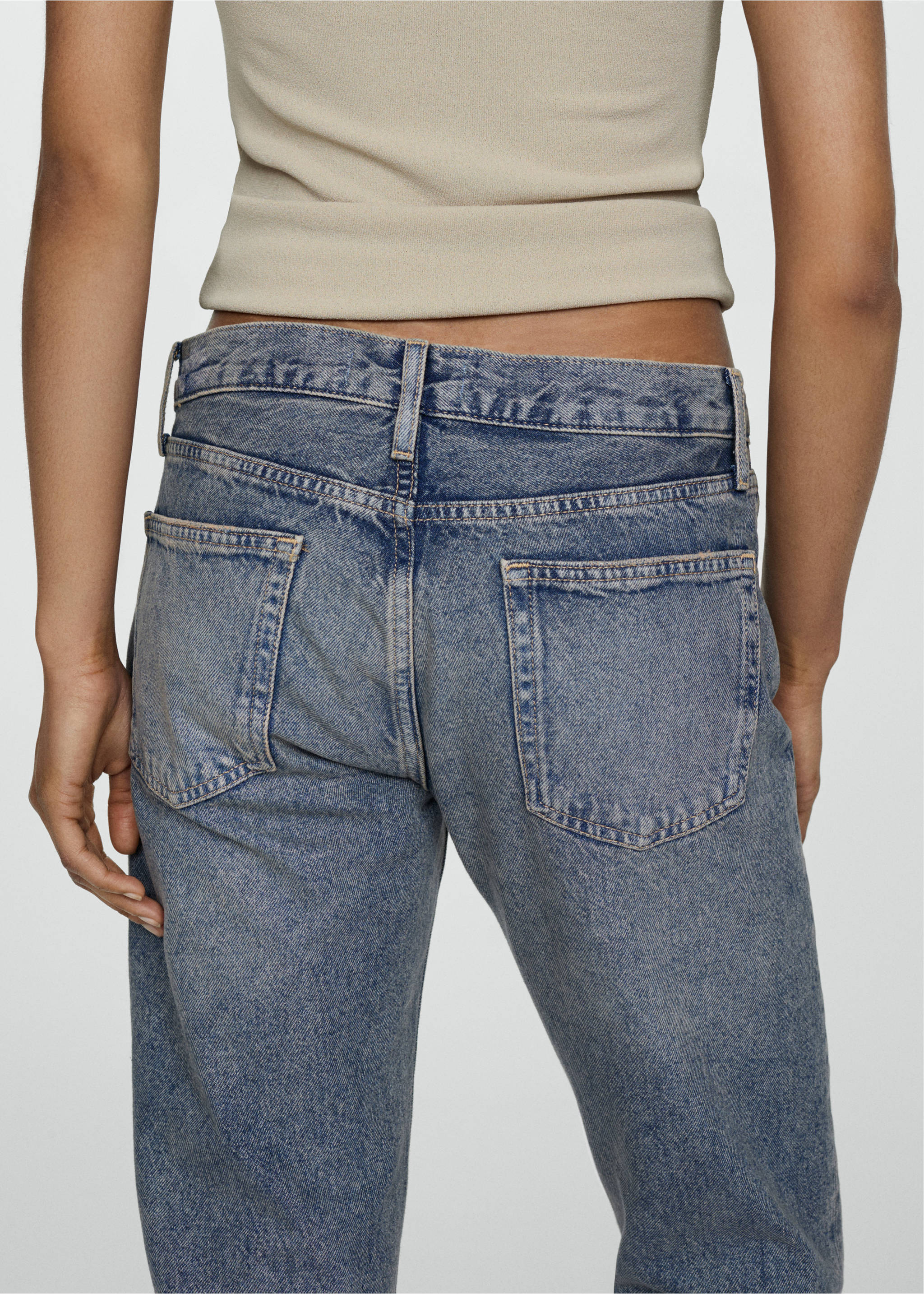 Ripped low-rise girlfriend jeans - Details of the article 1, Medium Vintage Blue. Ref: 67024790-00.