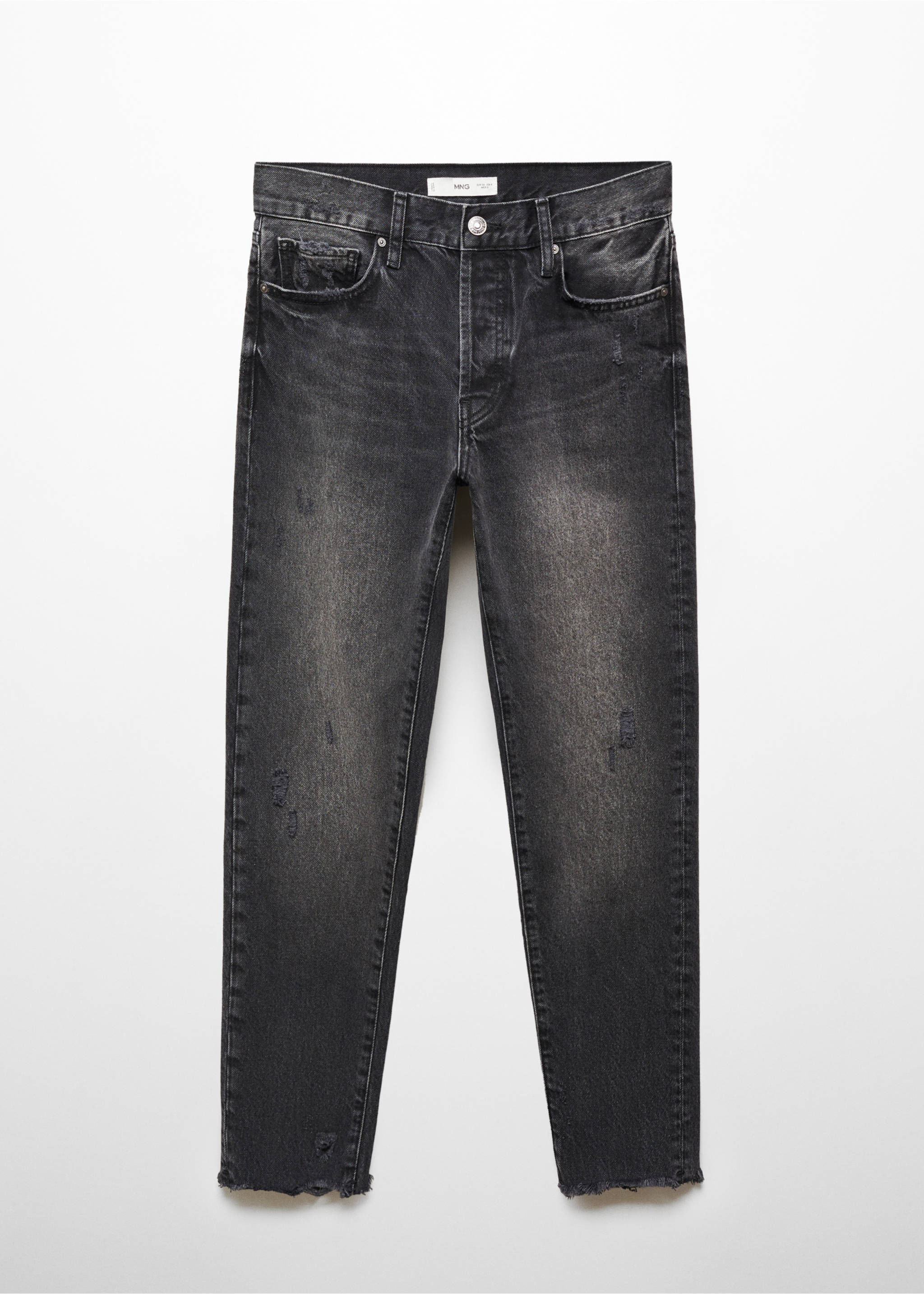 Ripped low-rise girlfriend jeans - Article without model, Black denim. Ref: 67024791-00.
