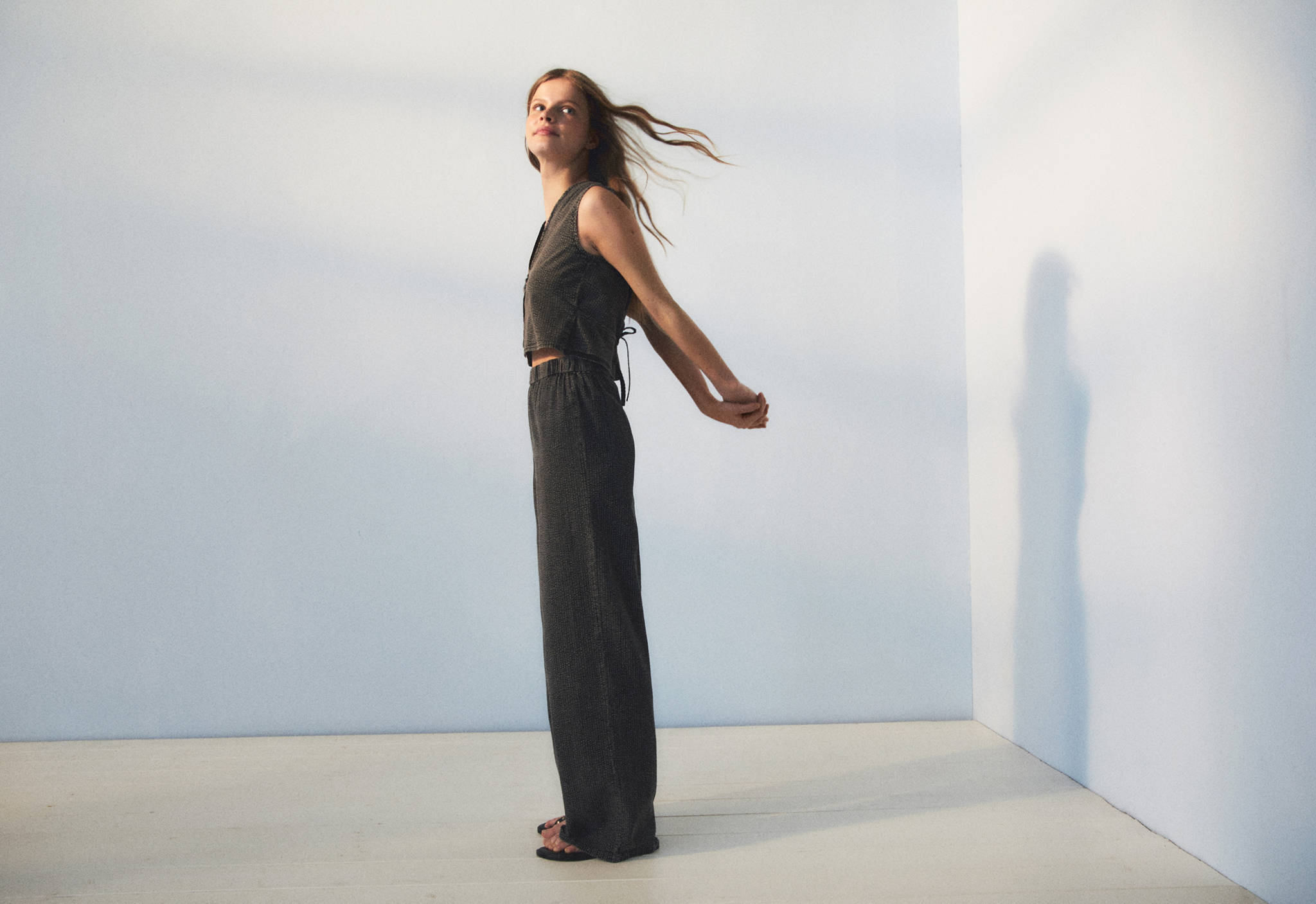 Textured wide leg trousers - Panoramic plane