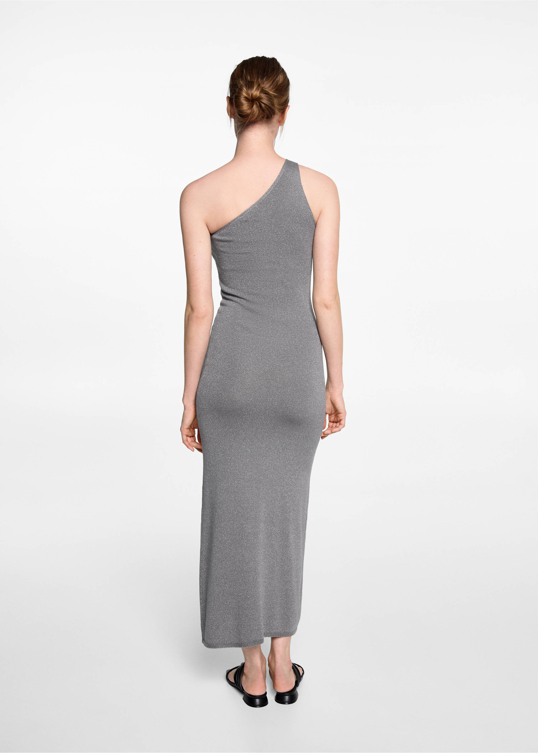 Asymmetrical lurex dress - Reverse of the article, Silver. Ref: 67025154-00.