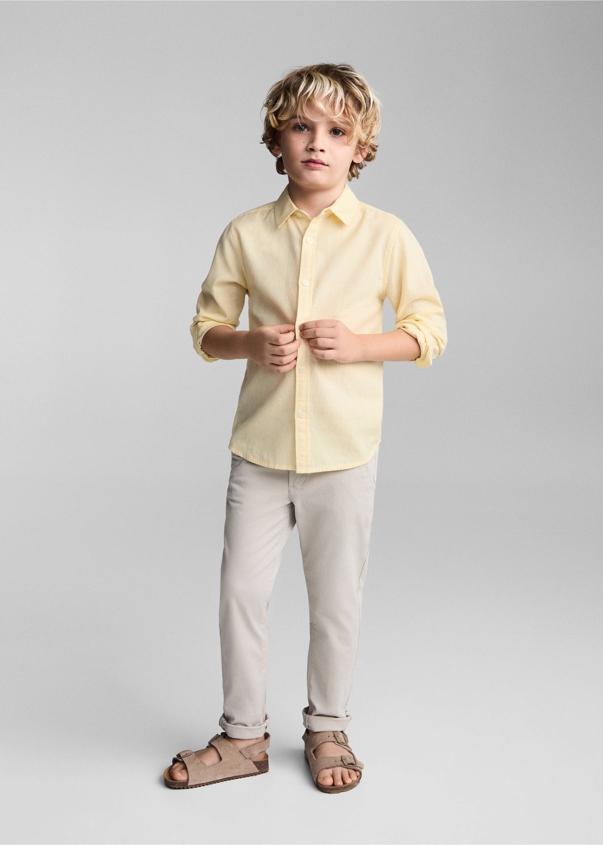 Regular fit cotton shirt - General plane, Pastel Yellow. Ref: 67025992-00.
