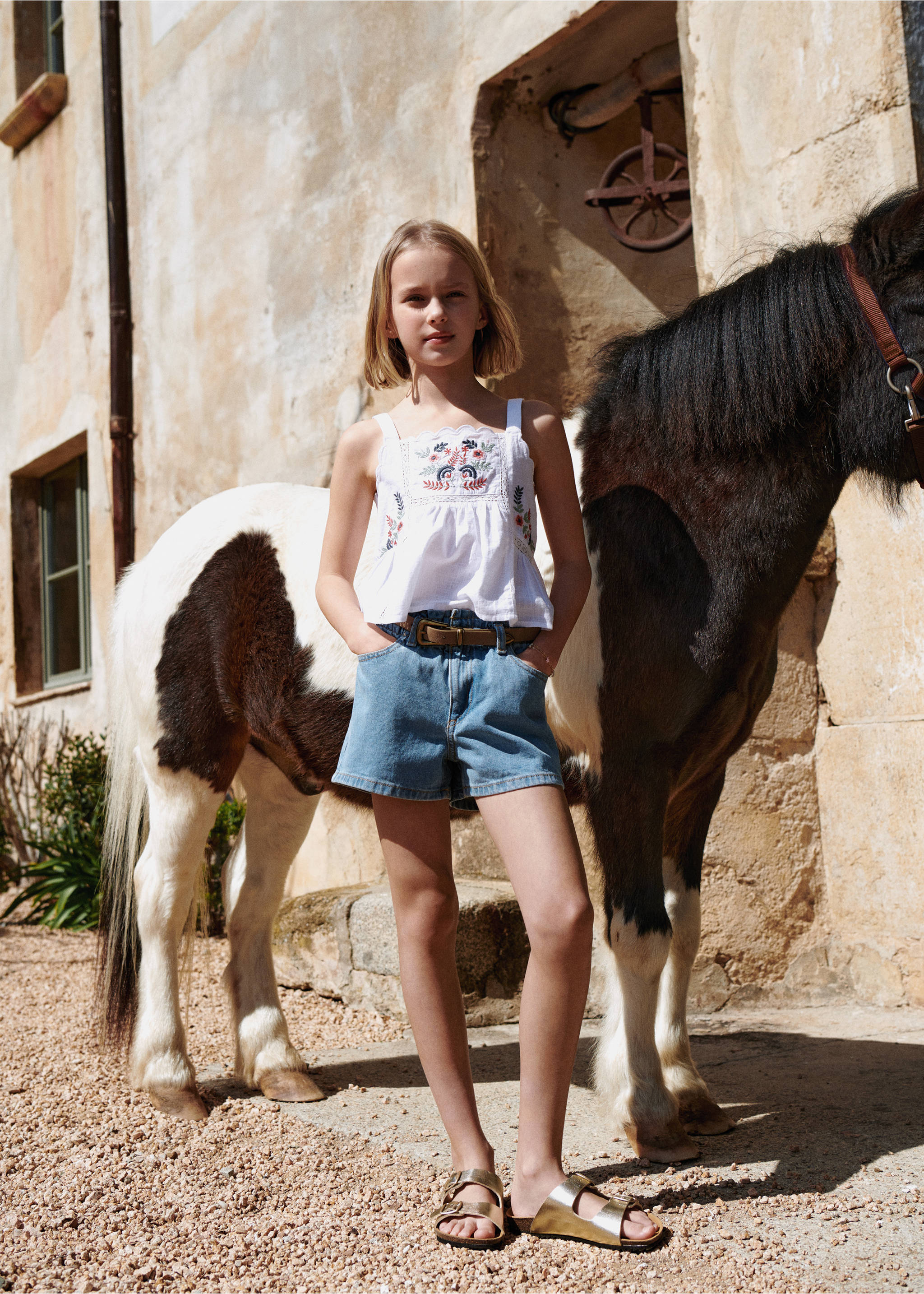 Paperbagshorts skärp - Detaljer om artikeln 5, Mellanblå. Ref: 67026012-00.