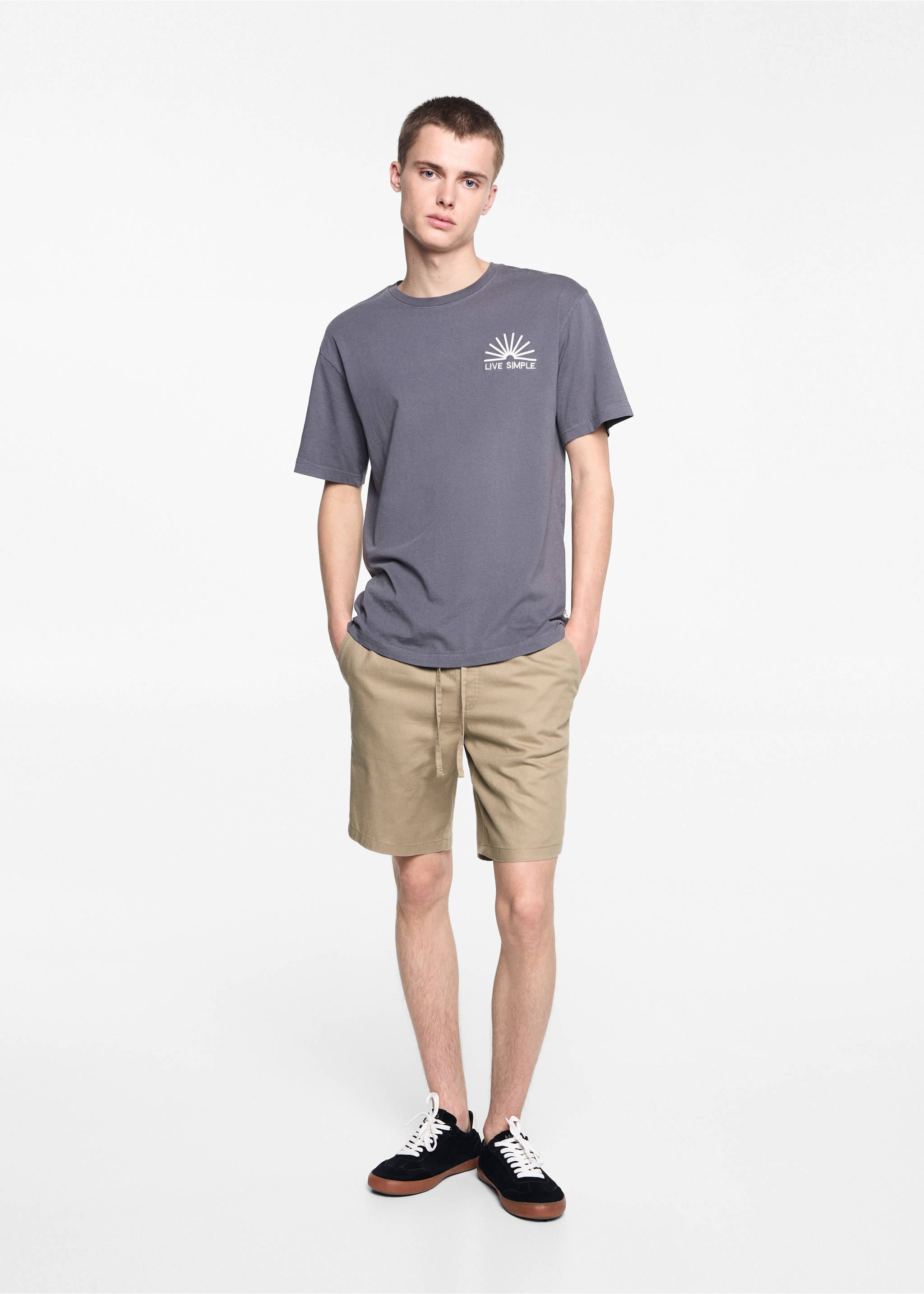 Bermudas cordón lino - Plano general, Beige. Ref: 67026018-00.