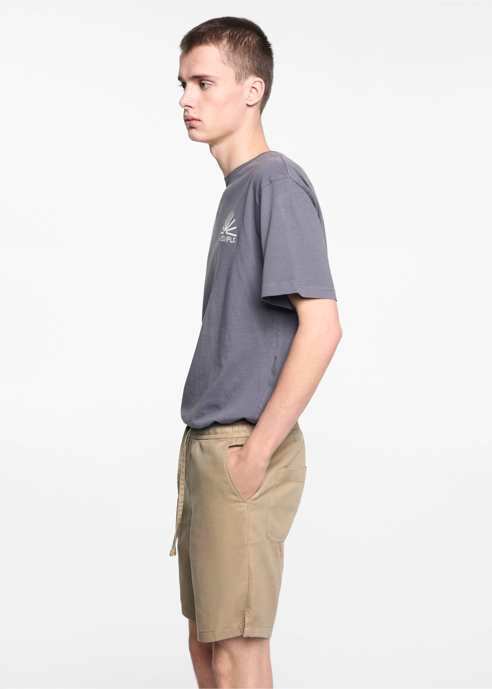 Bermudas cordón lino - Plano medio, Beige. Ref: 67026018-00.