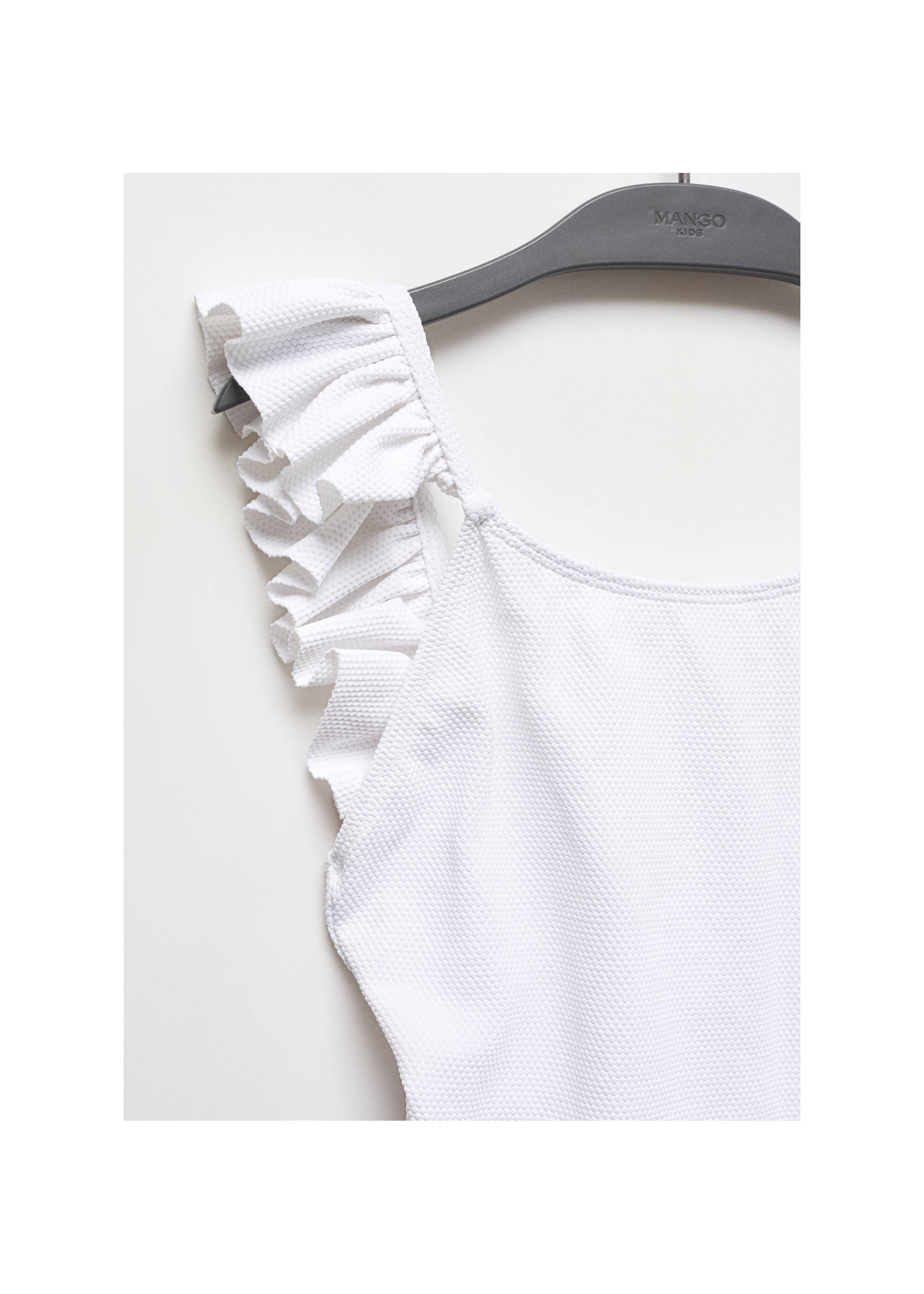 Texture ruffle swimsuit - Details of the article 8, White. Ref: 67026024-00.