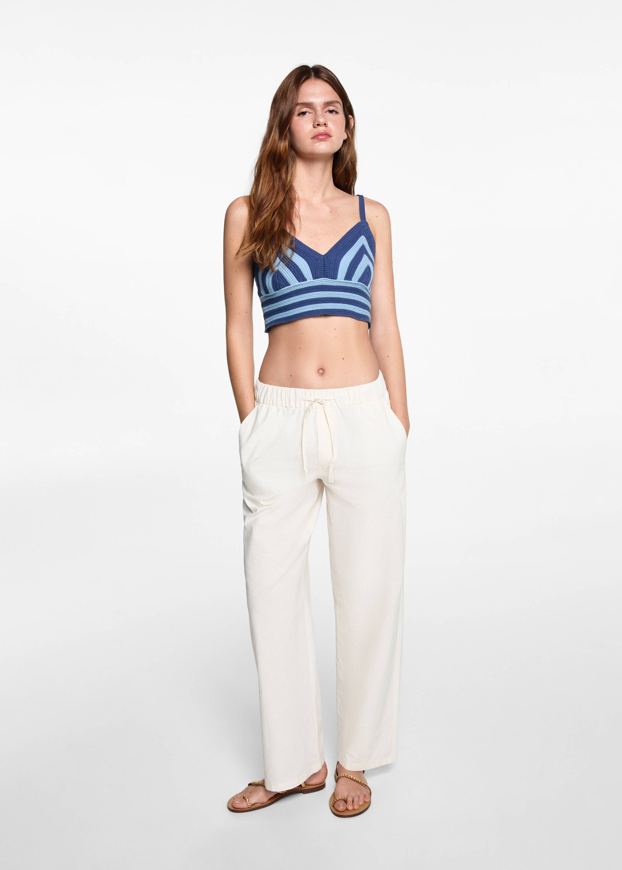 Straight linen-blend trousers - General plane